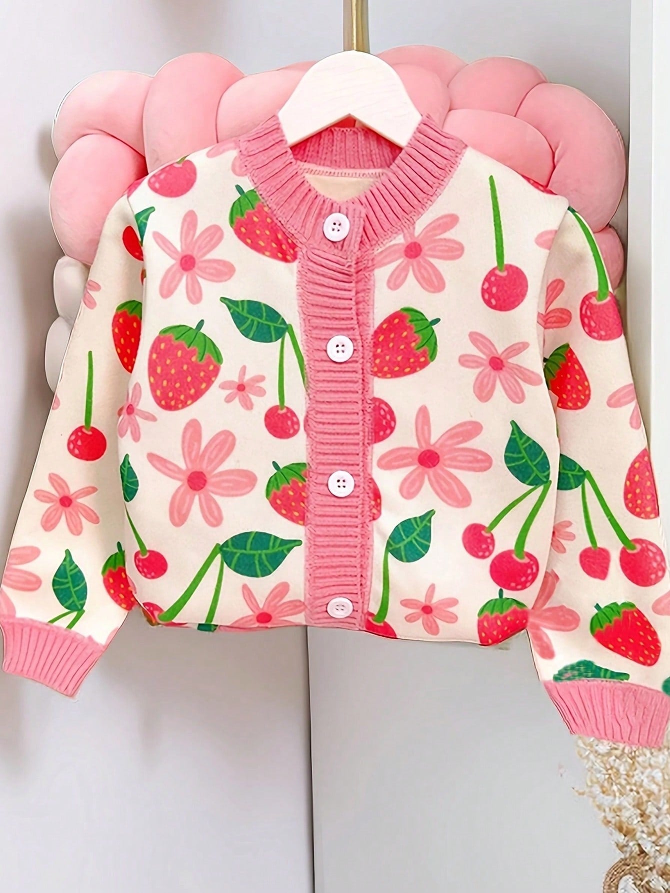 Young Girl Sweet Bowknot Jacket, 2024 New Spring Korean Style Knit Top For Children