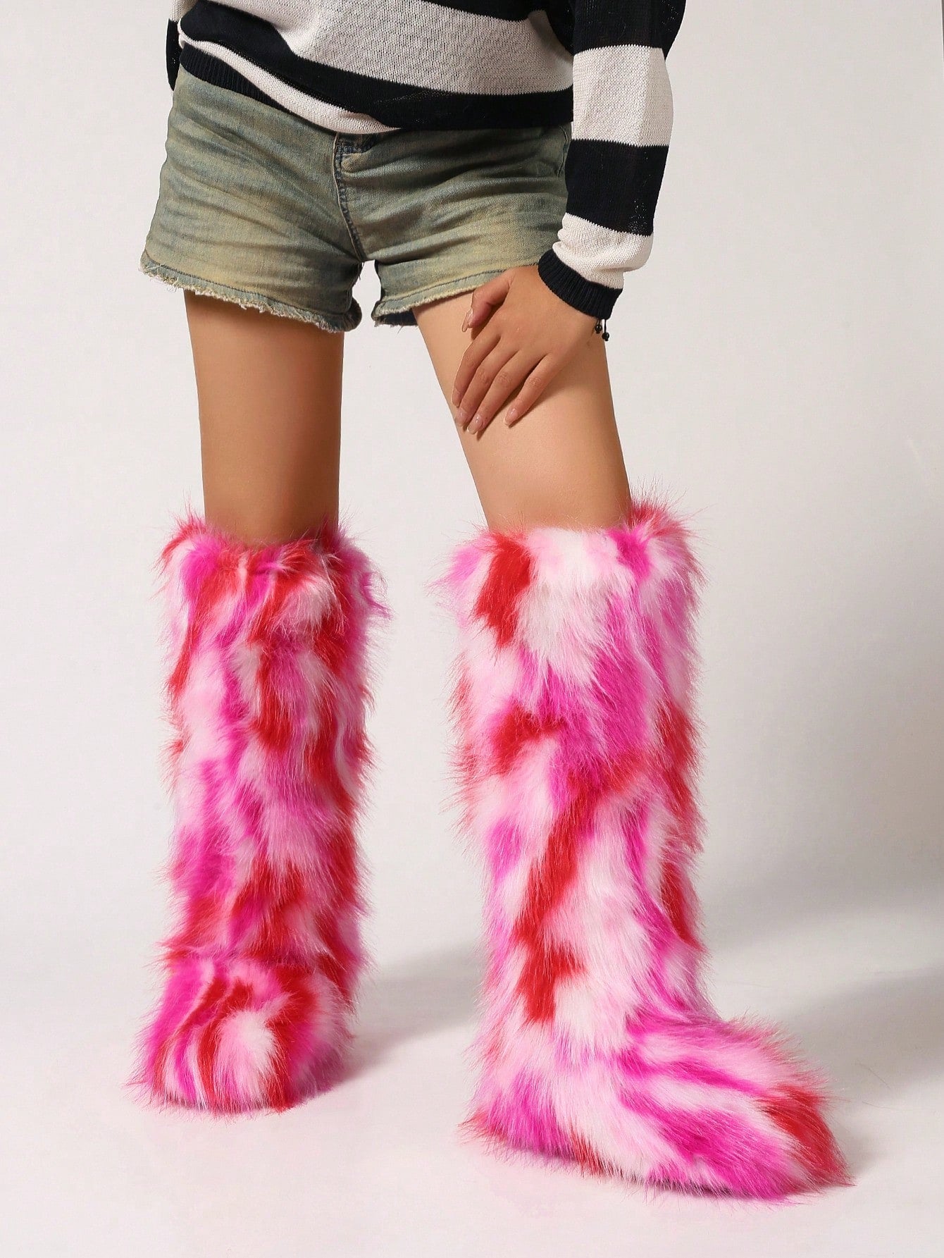 Women's Winter Boots, Fashionable Over-The-Knee Boots With Faux Fur, Fits Calf Circumference 14-15.7 Inches