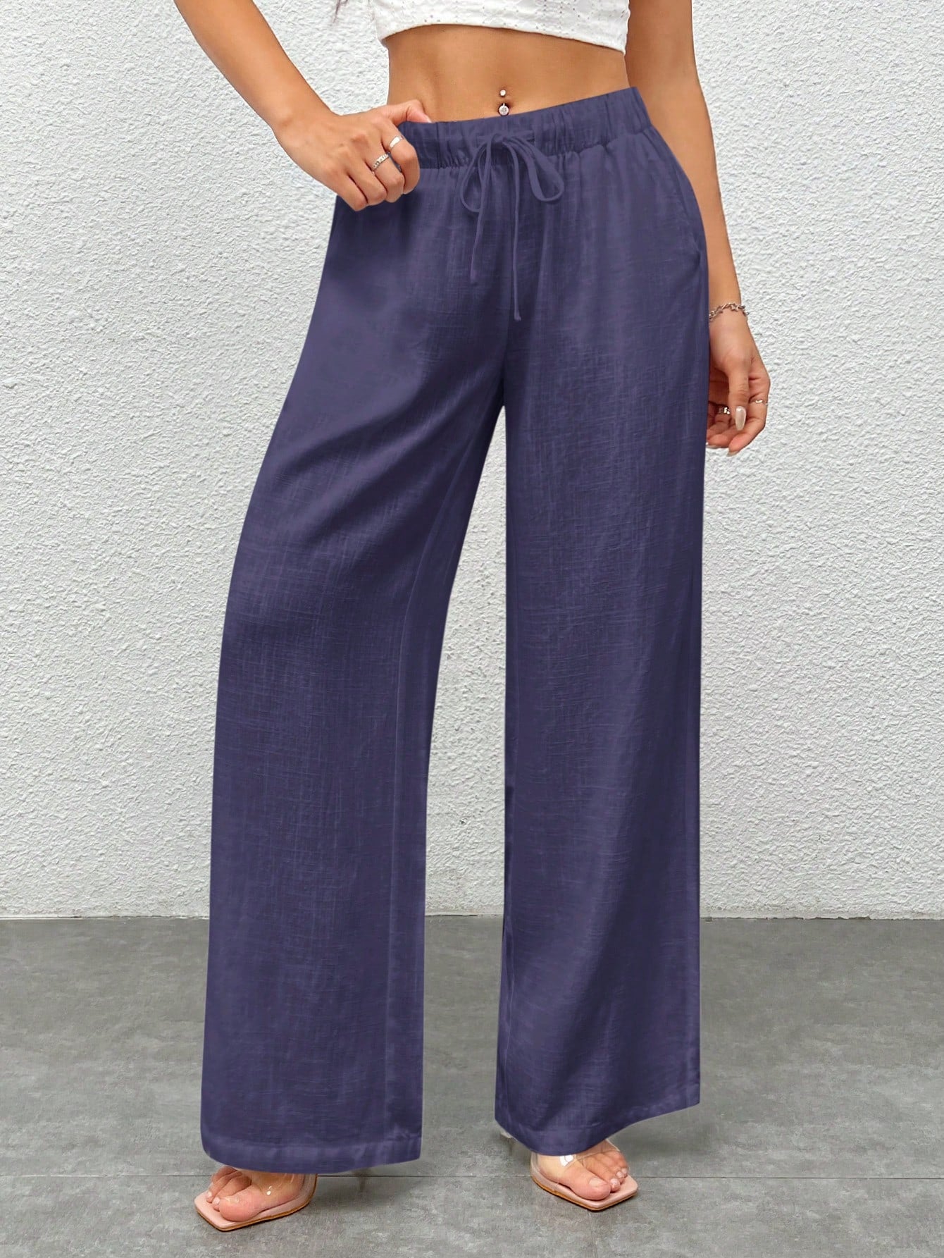 Women's Solid Color Simple Daily Woven Wide Leg Pants