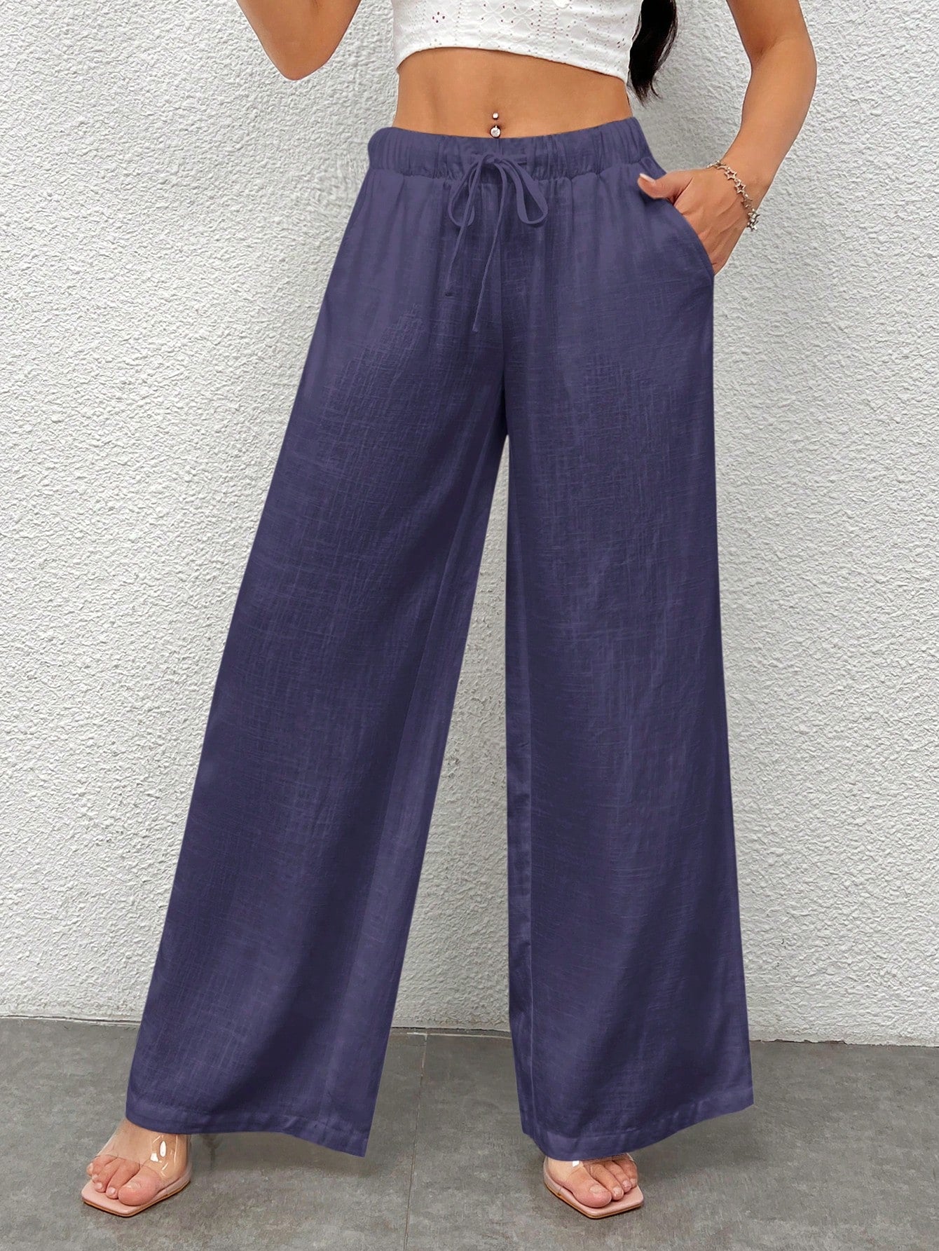 Women's Solid Color Simple Daily Woven Wide Leg Pants