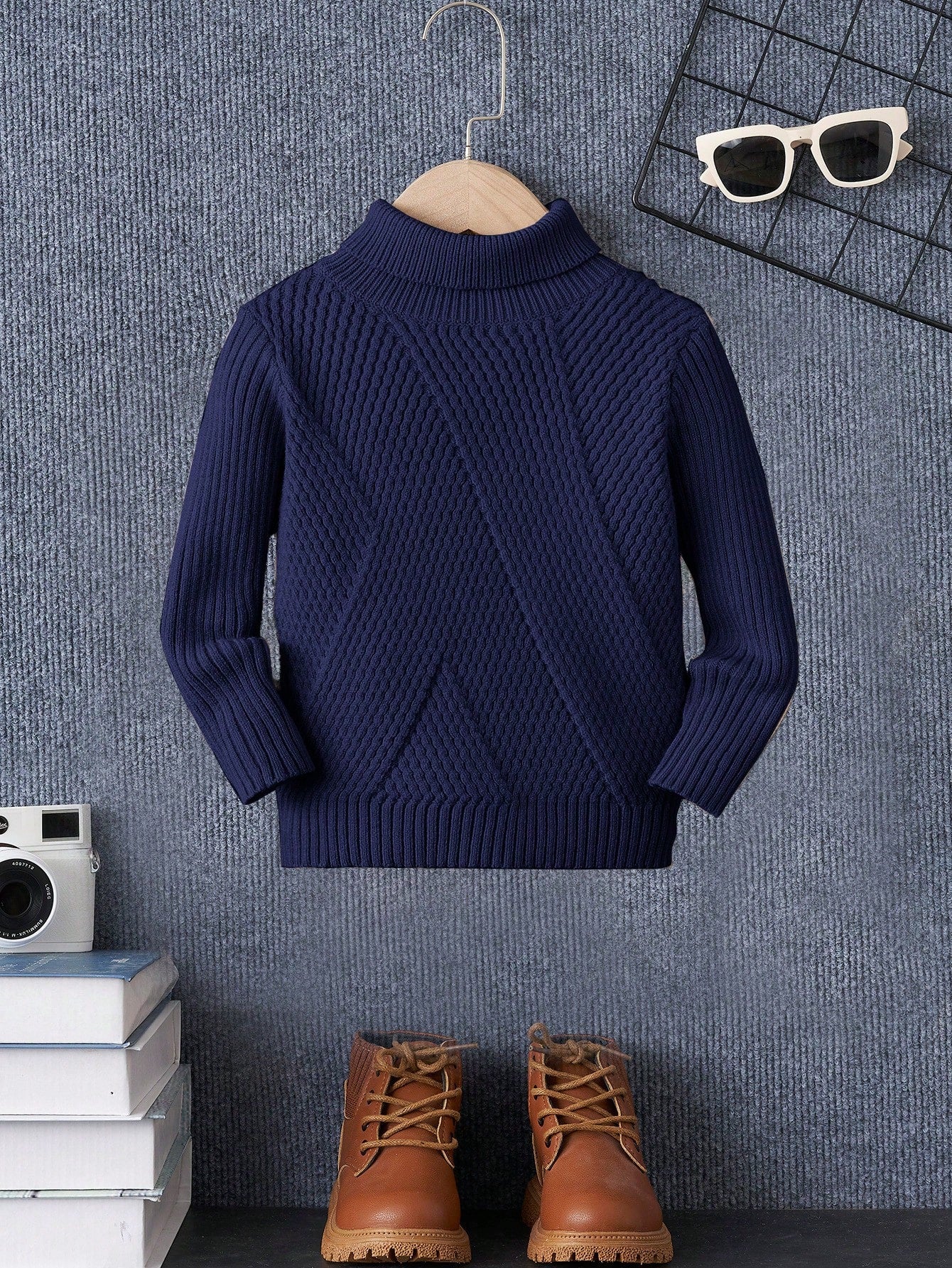 Young Boy Turtleneck Cable Knit Sweater