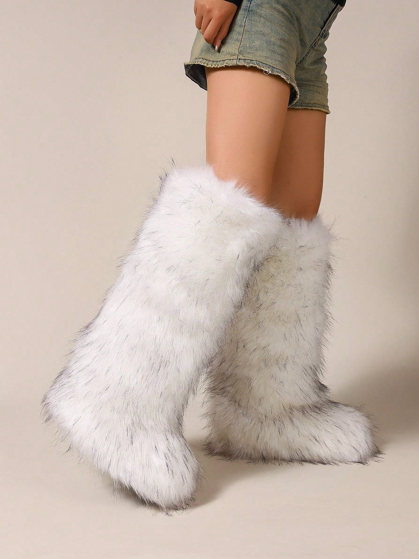 Women's Winter Boots, Fashionable Over-The-Knee Boots With Faux Fur, Fits Calf Circumference 14-15.7 Inches