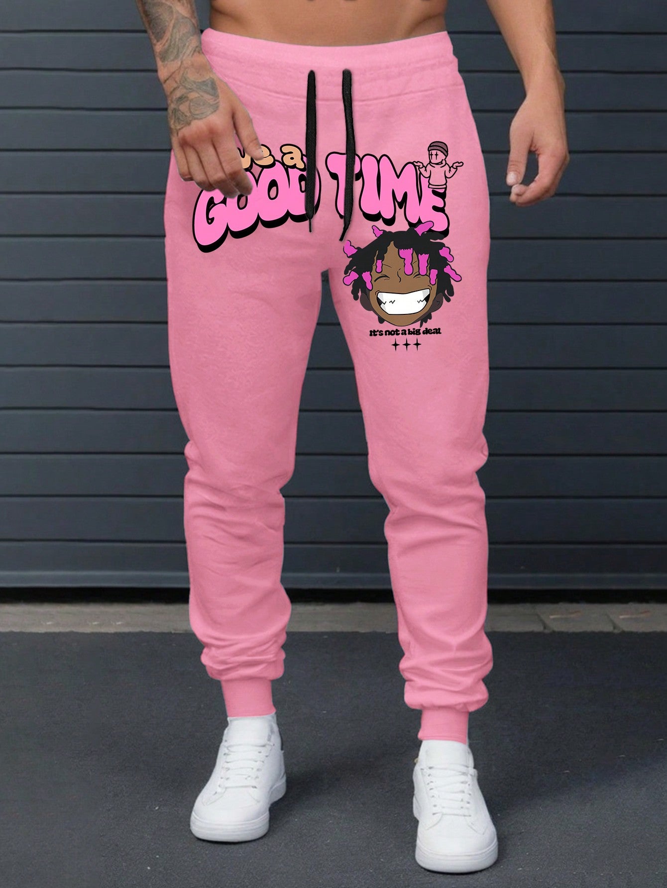 Men's Cartoon Character & Letter Printed Drawstring Waist Casual Sweatpants With Pockets