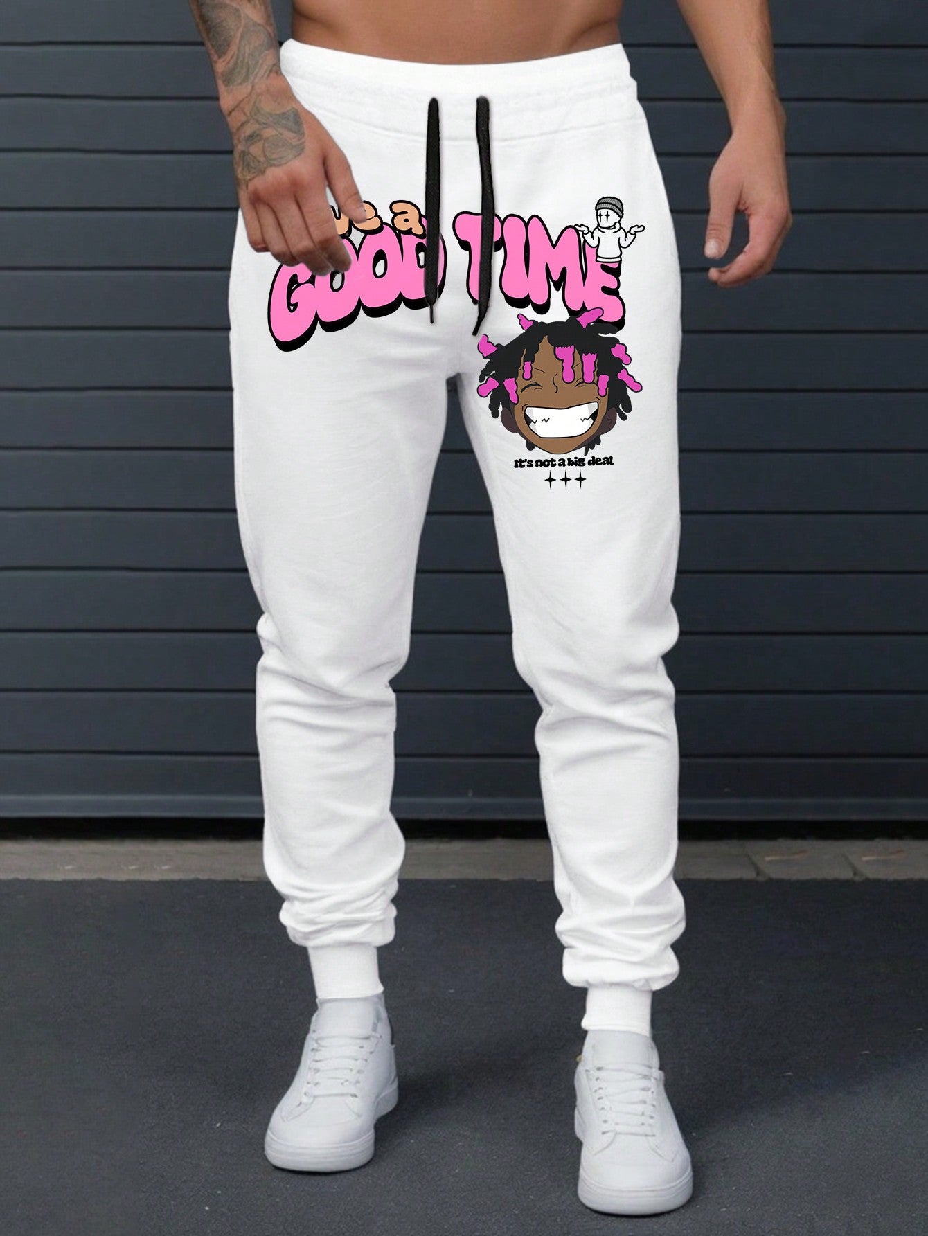 Men's Cartoon Character & Letter Printed Drawstring Waist Casual Sweatpants With Pockets