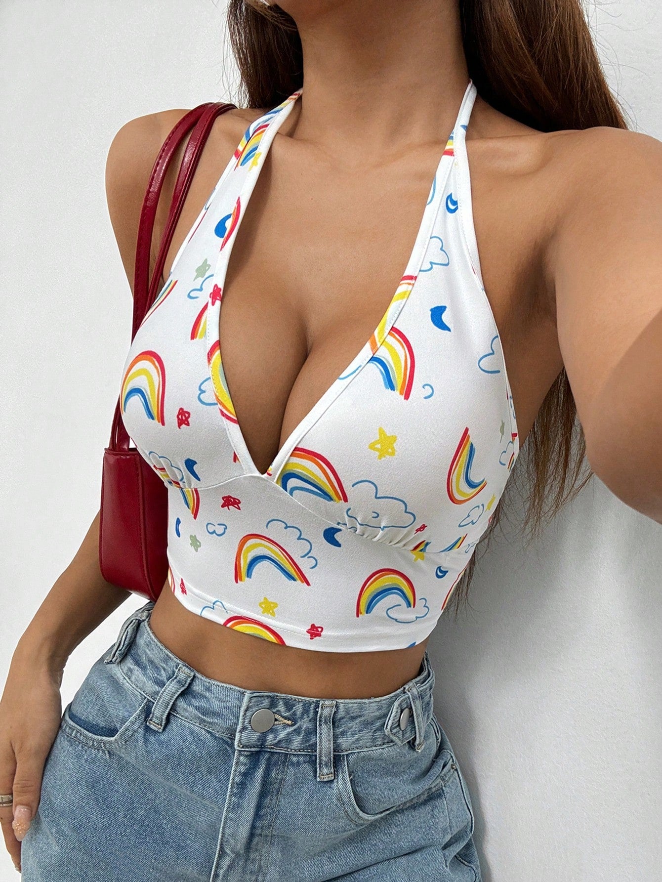 Summer  Outfits Solid Backless Crop Halter Top