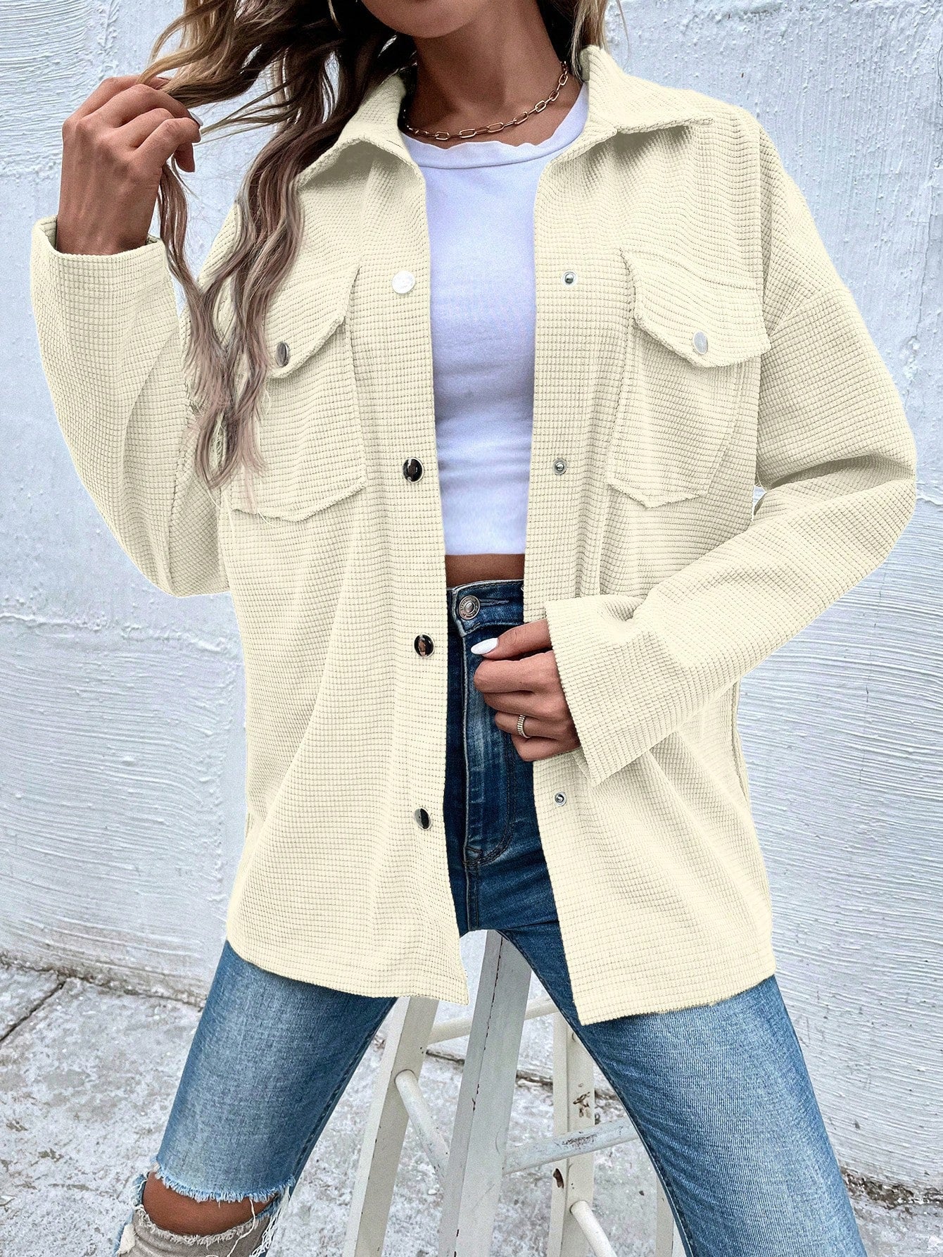 Flap Pocket Drop Shoulder Coat