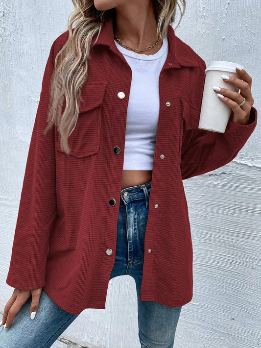 Casual Solid Color Corduroy Jacket For Spring & Autumn