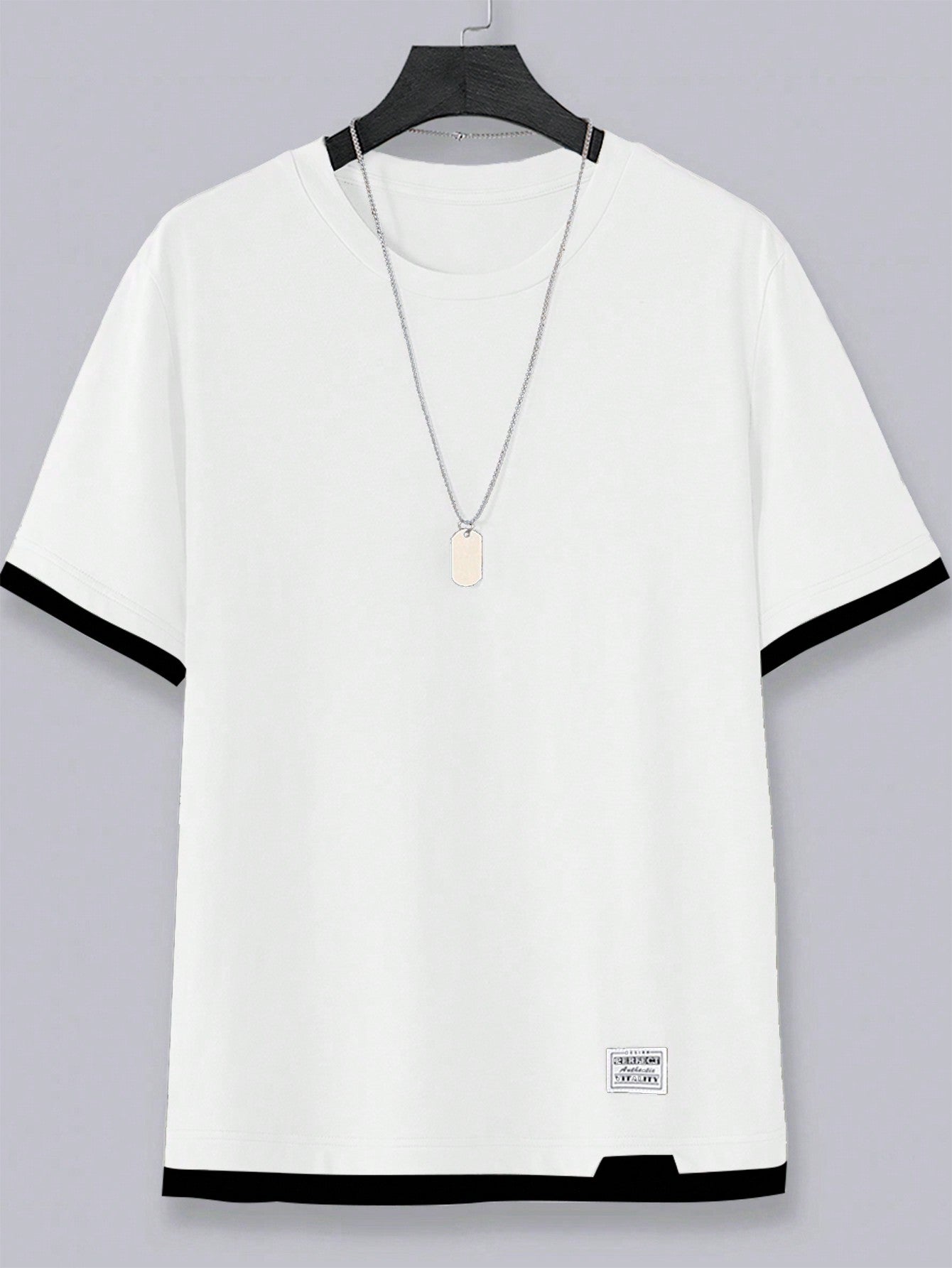 Men Plus Letter Patched Contrast Trim Tee Without Necklace