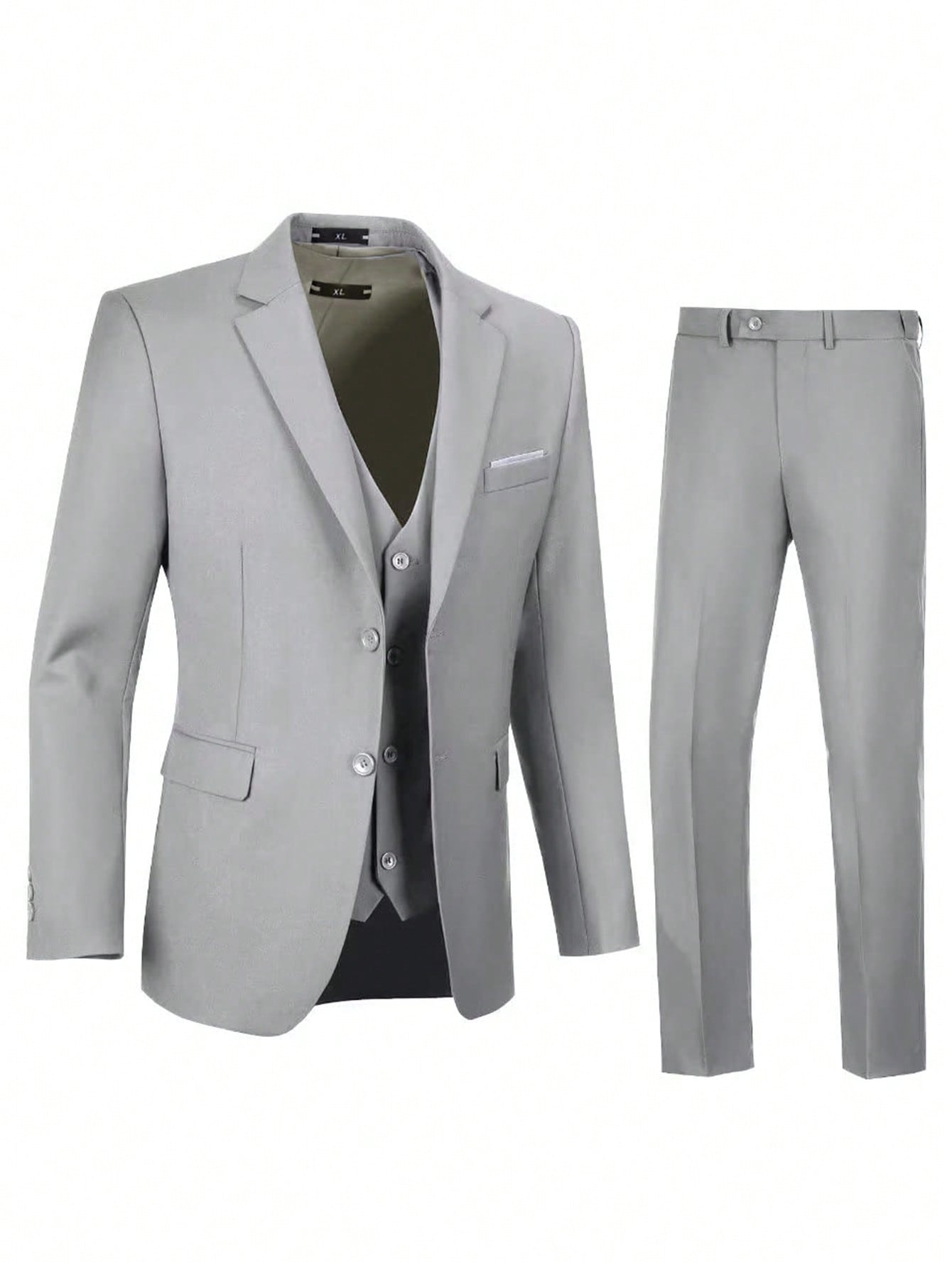 3pcs Men's Champagne Color Suit Set: Blazer, Pants, Vest