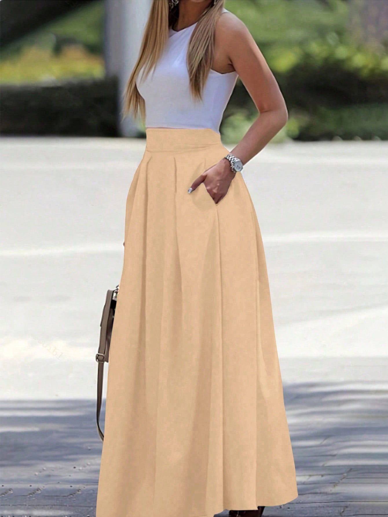 A-Line Solid Color High Waist Skirt