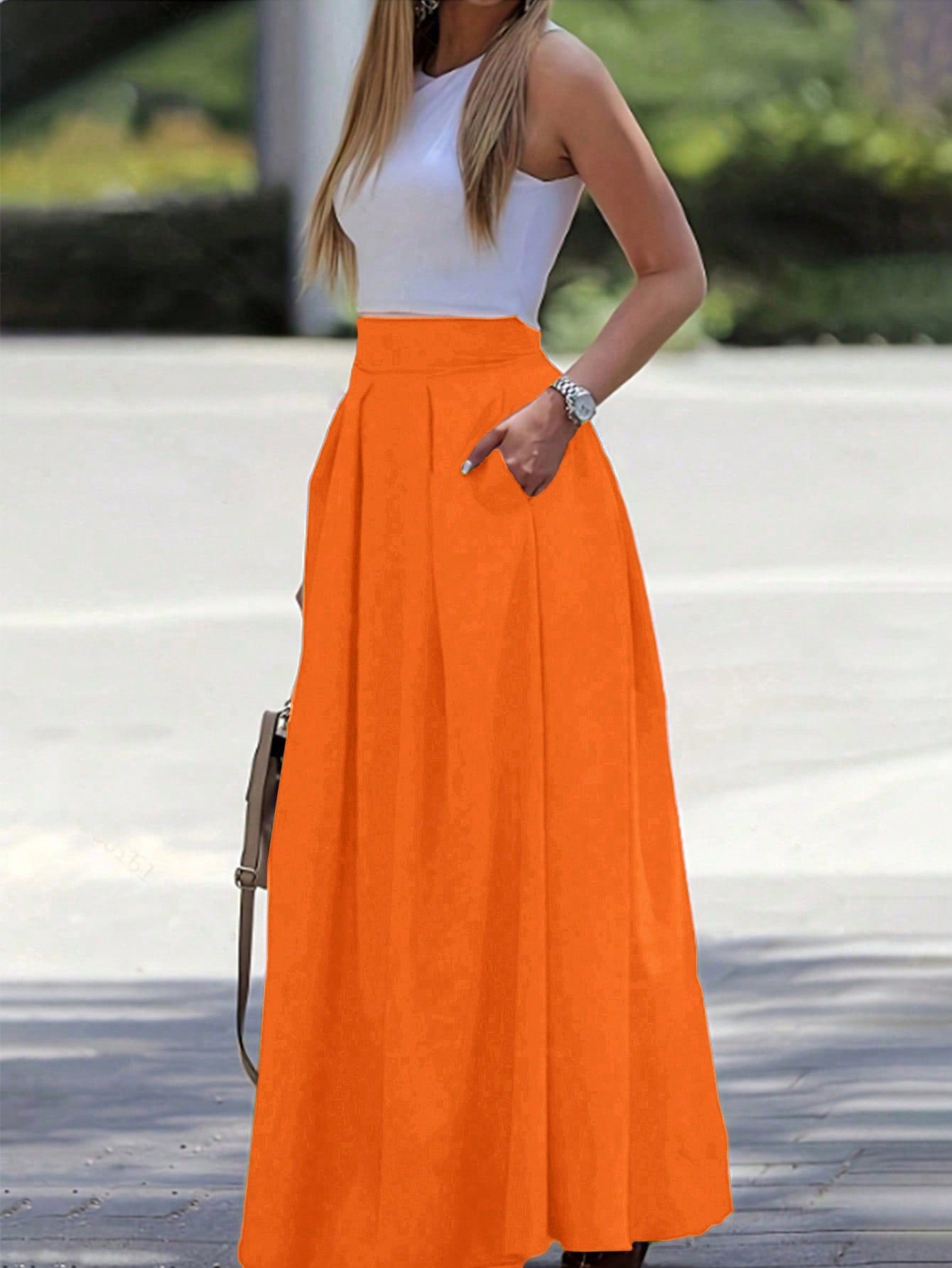 A-Line Solid Color High Waist Skirt