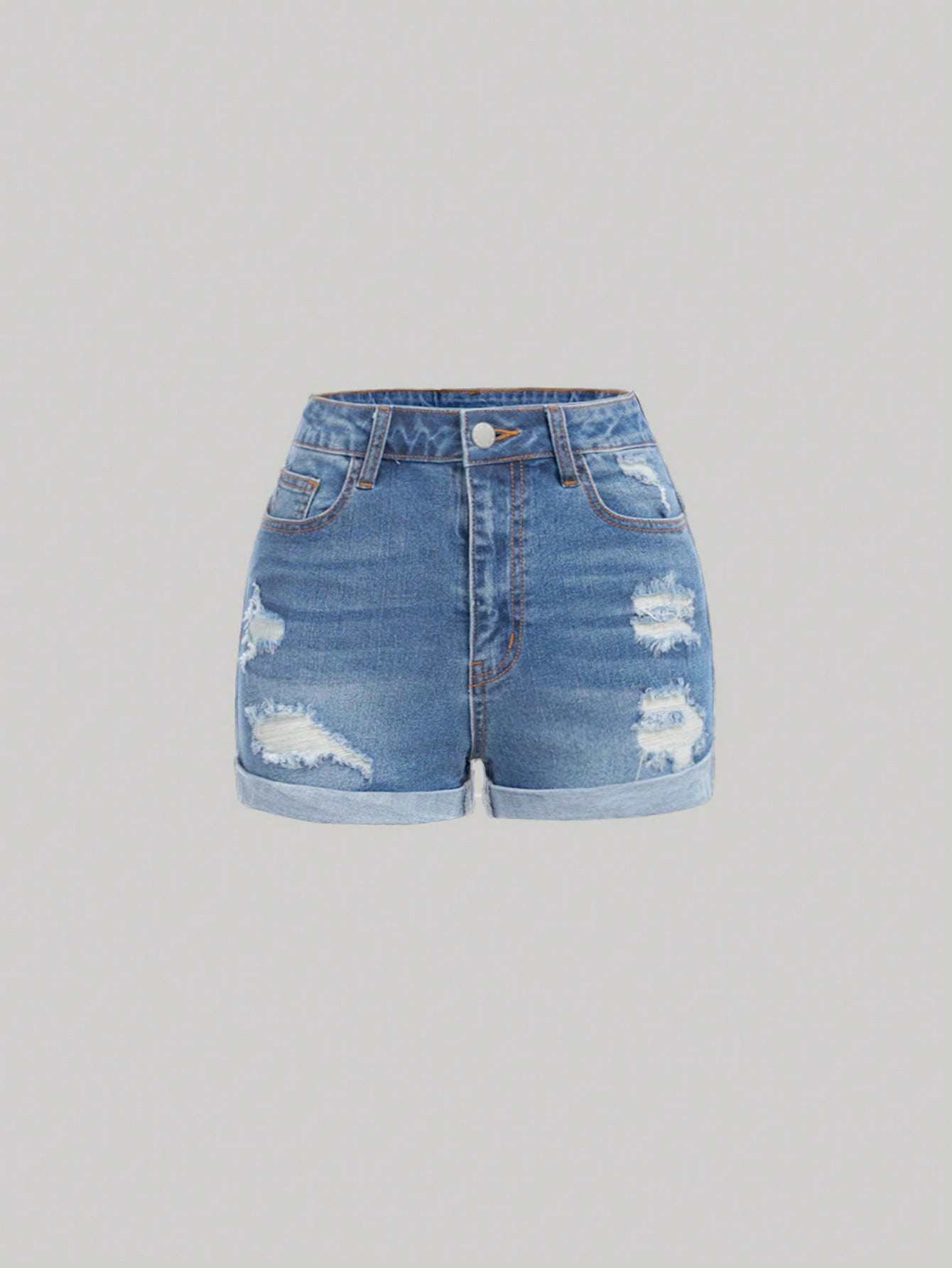 Teen Girls Ripped Roll Up Hem Denim Shorts