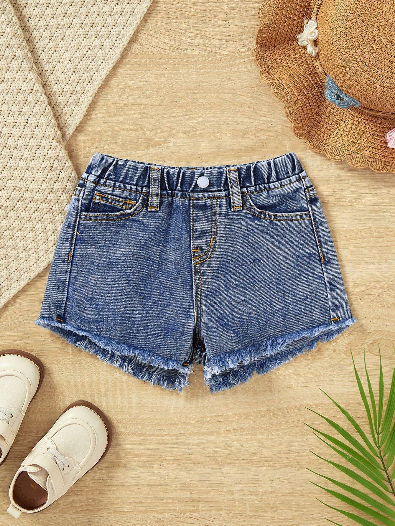 Young Girl Toddler Girls Raw Trim Denim Shorts