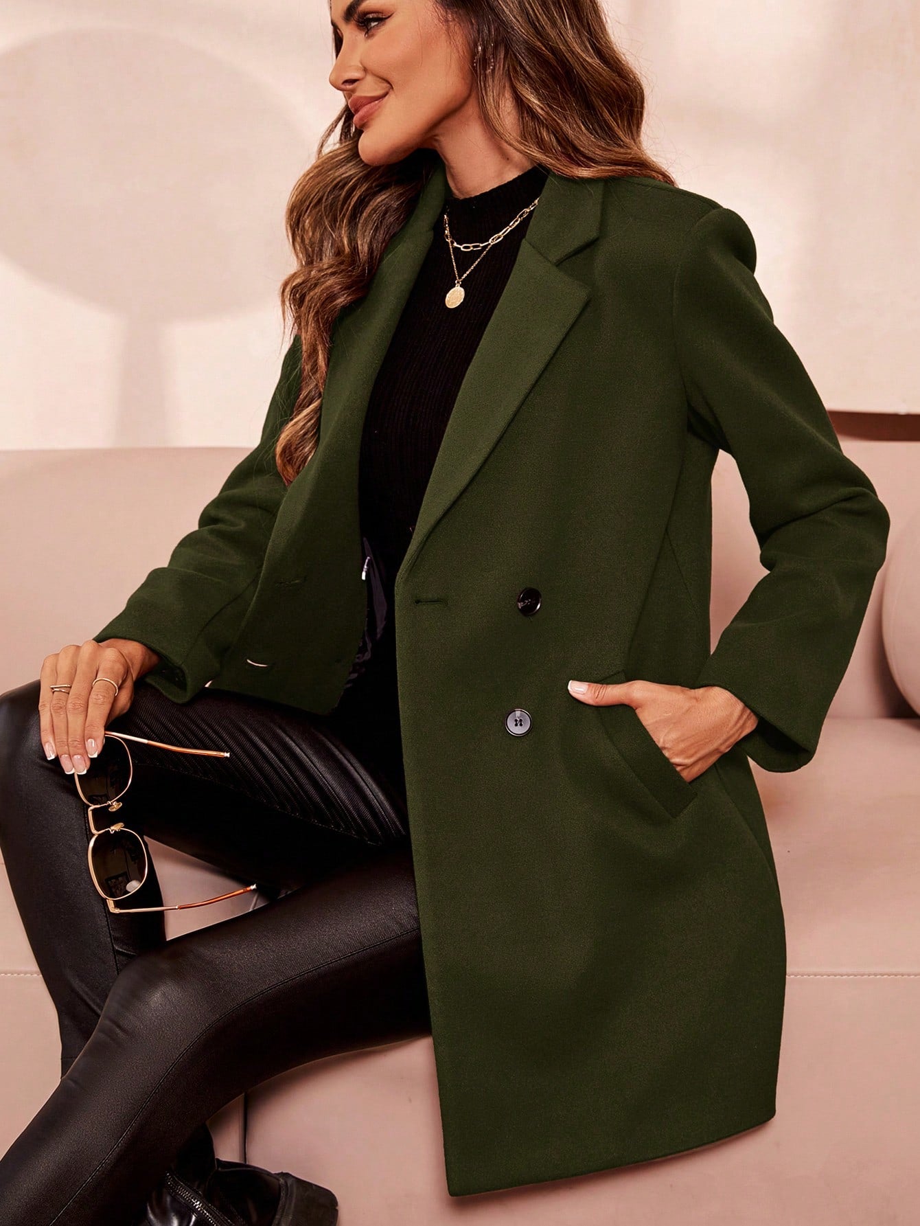 Lapel Neck Double Breasted Overcoat