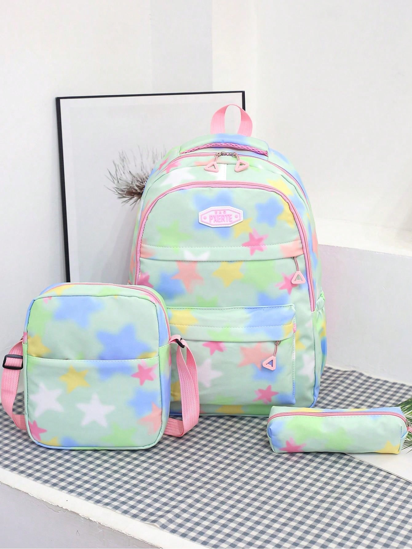 3pcs/Set Cute Backpack, Preppy College School Daypack, Travel Commute Knapsack, Lunch Bag & Pencil Case