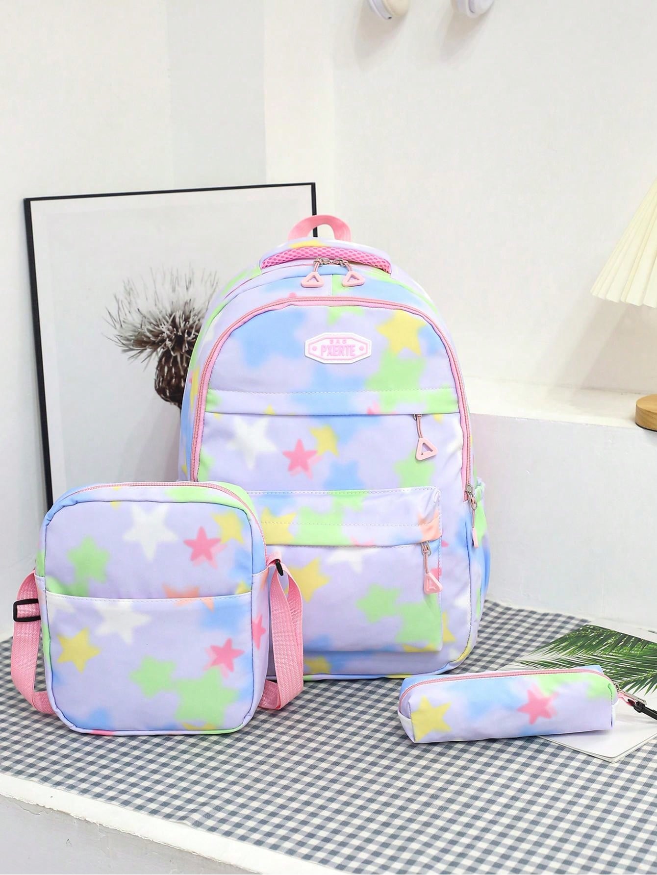 3pcs/Set Cute Backpack, Preppy College School Daypack, Travel Commute Knapsack, Lunch Bag & Pencil Case