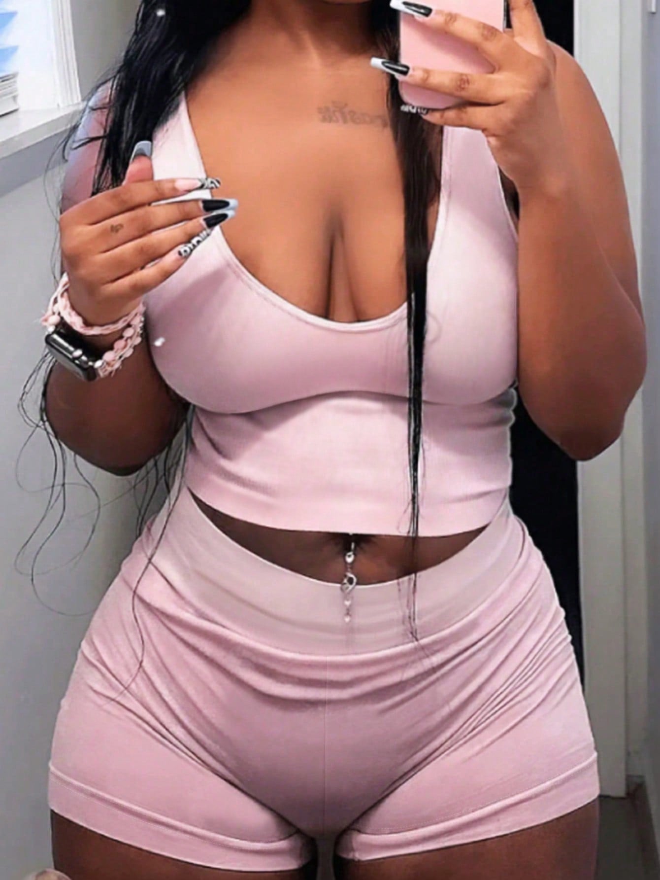 Summer Pink Sexy Tight-Fitting Two-Piece Set