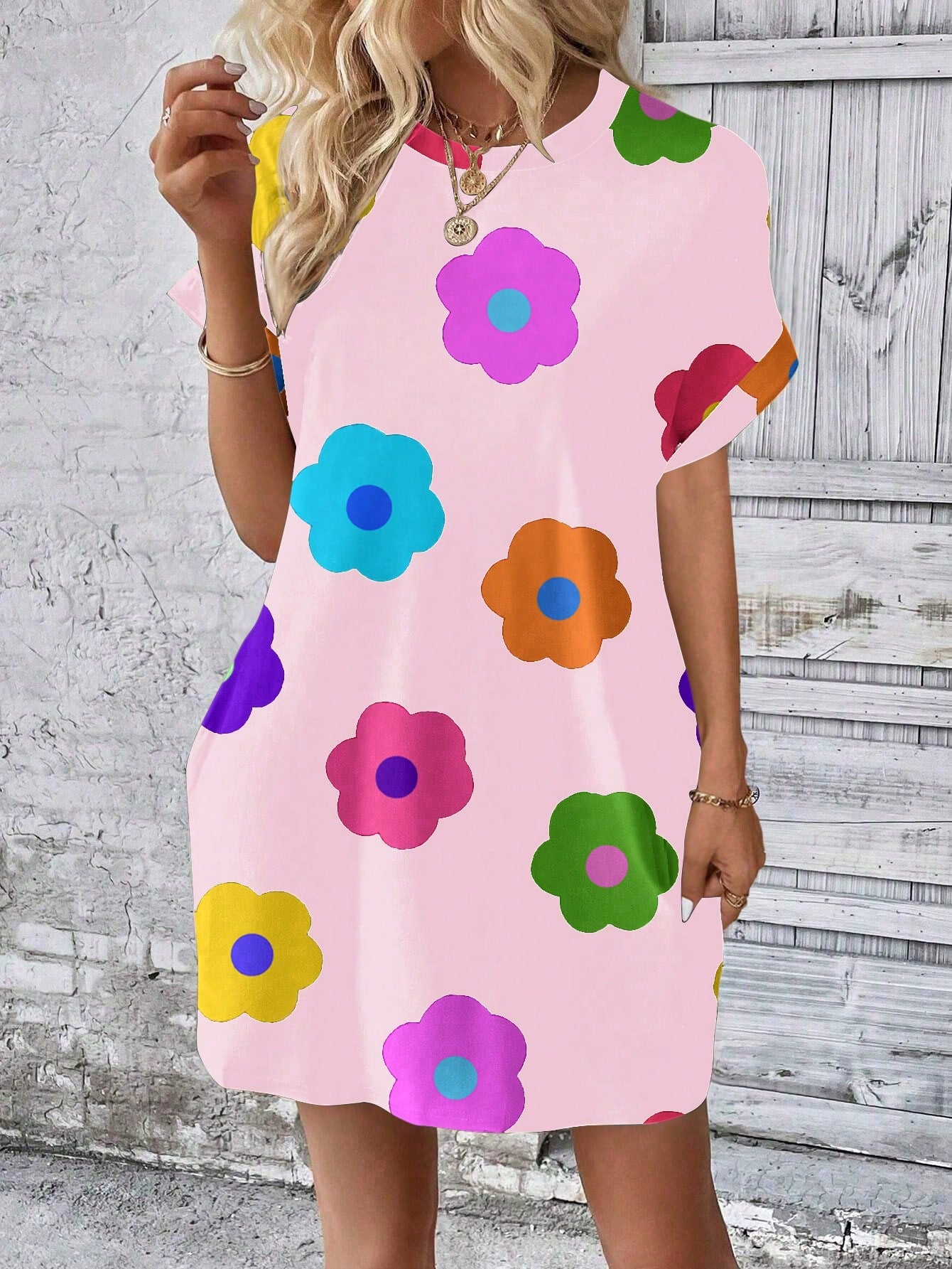 Casual & Simple Plus Size Printed Dress For Women, Suitable For Summer