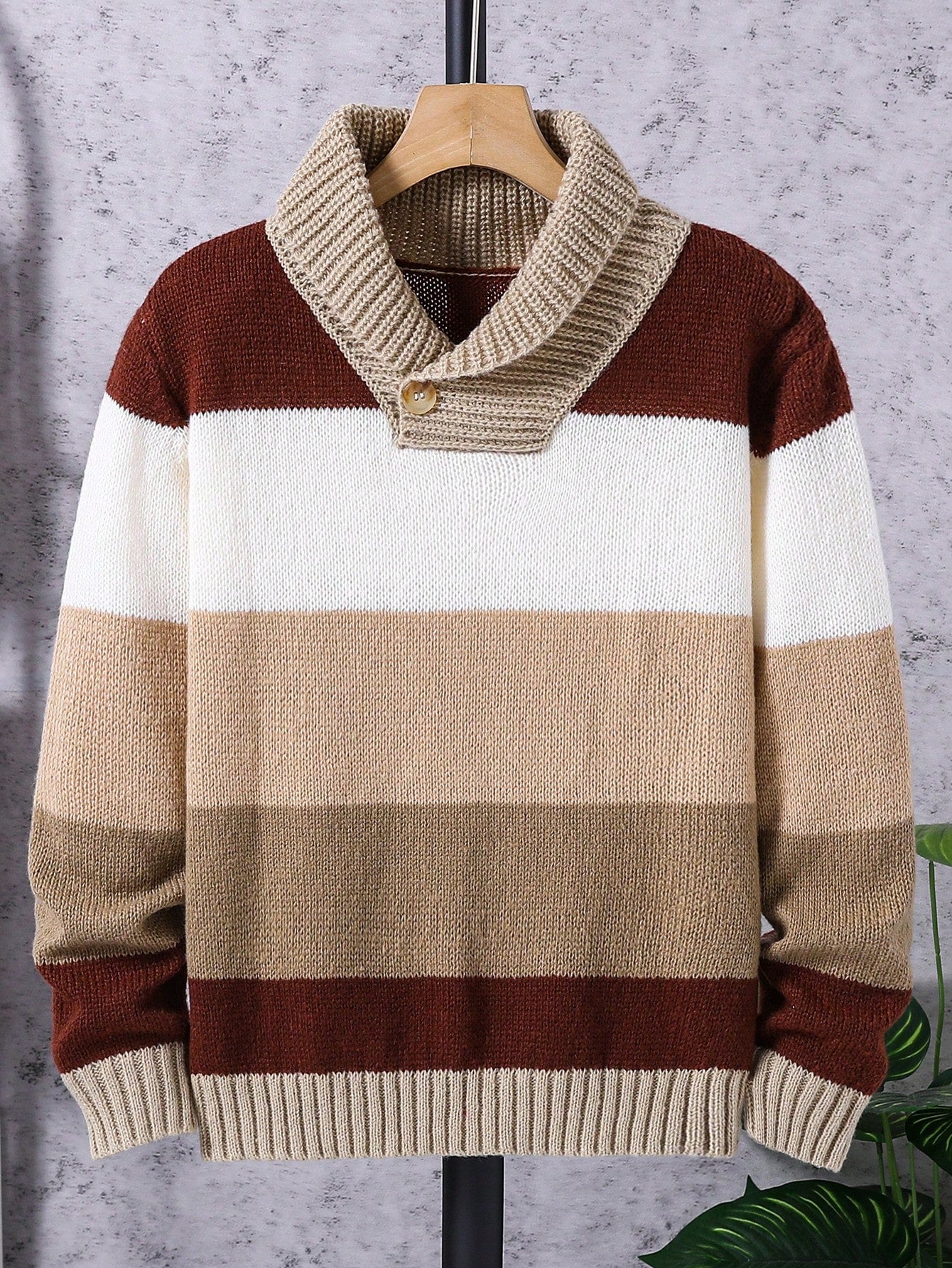 Contrast Collar Striped Casual Knitted Sweater For Boys