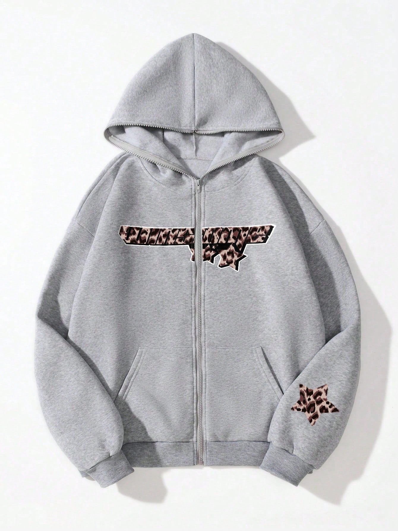 Women's Hooded Star And Letter Print Fleece Sweatshirt