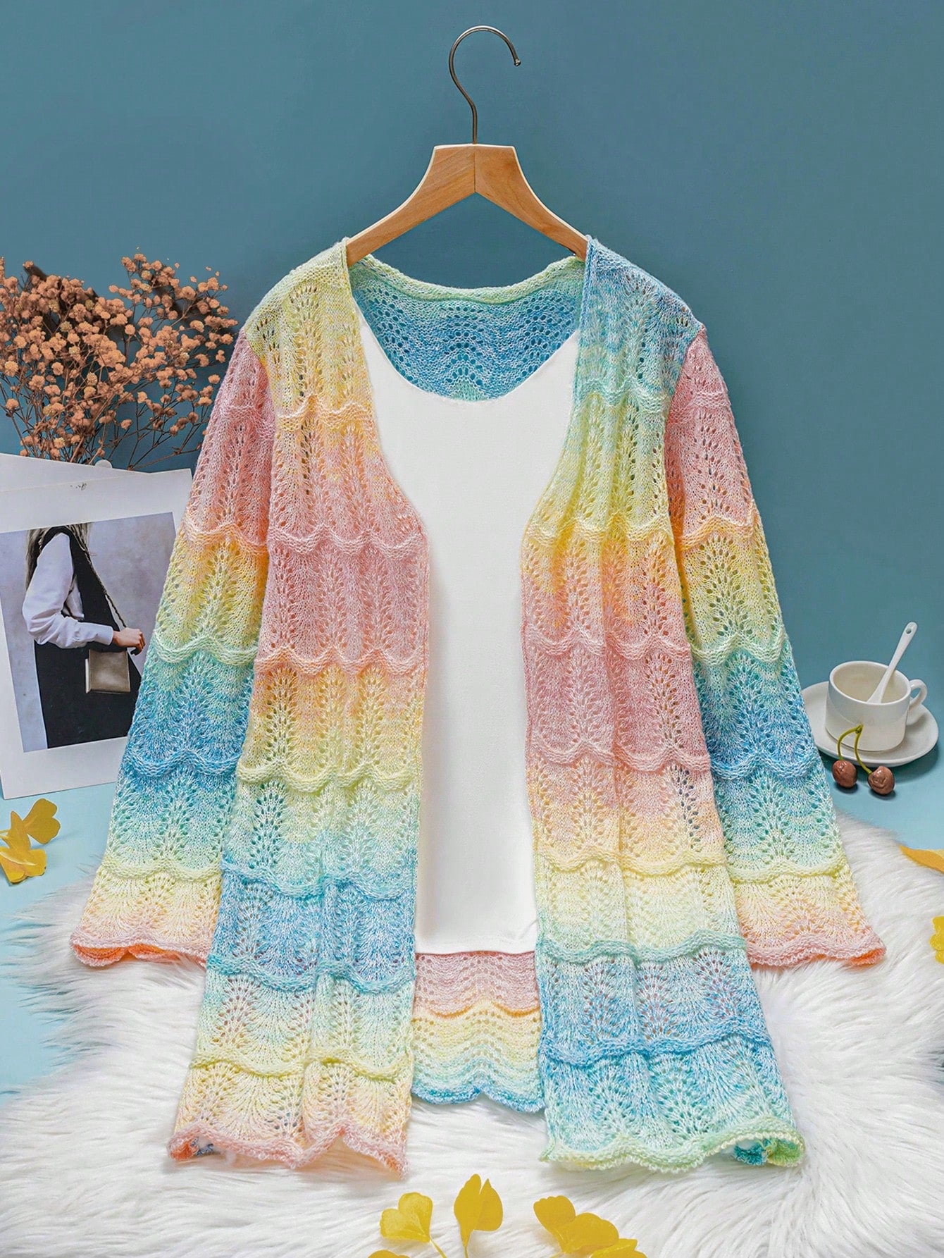 Tween Girls Cardigans, Stylish Ombre Floral Trim Elegant Vacation  Long Sleeve Spring Autumn Sweater