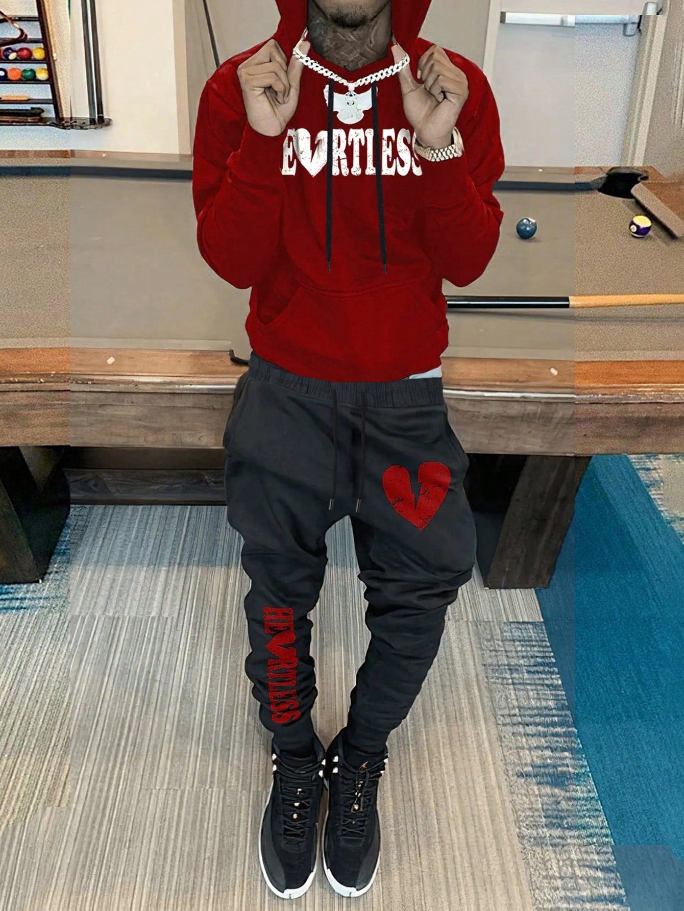 Men'S Letter Print Hooded Sweatshirt And Sweatpants Suit