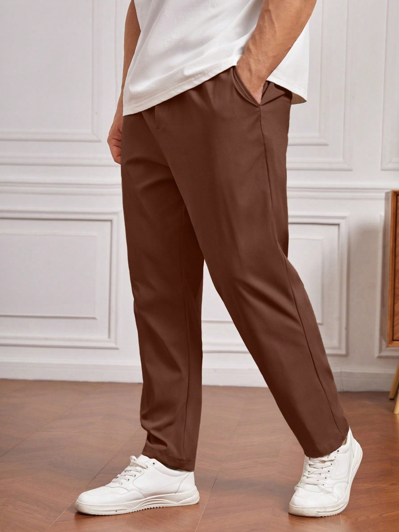 Men Plus-Size Solid Color Simple Knitted Daily Long Pants