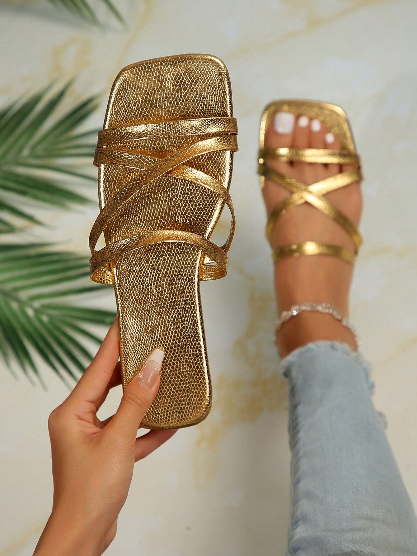 Women's Summer Open Toe Red Flat Sandals With Ankle Straps - Vintage & Minimalist Style With Thin Straps - Suitable For Beach Vacation - Anti-Slip Women's Flat Sandals