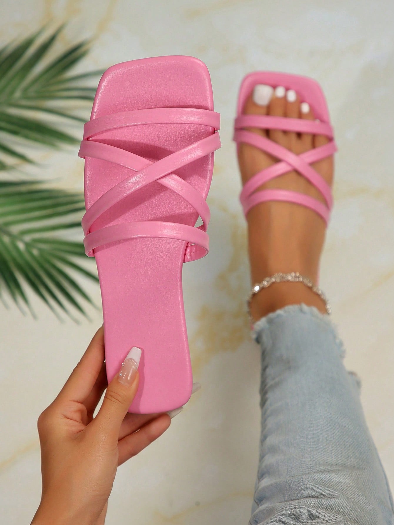 Women's Summer Open Toe Red Flat Sandals With Ankle Straps - Vintage & Minimalist Style With Thin Straps - Suitable For Beach Vacation - Anti-Slip Women's Flat Sandals