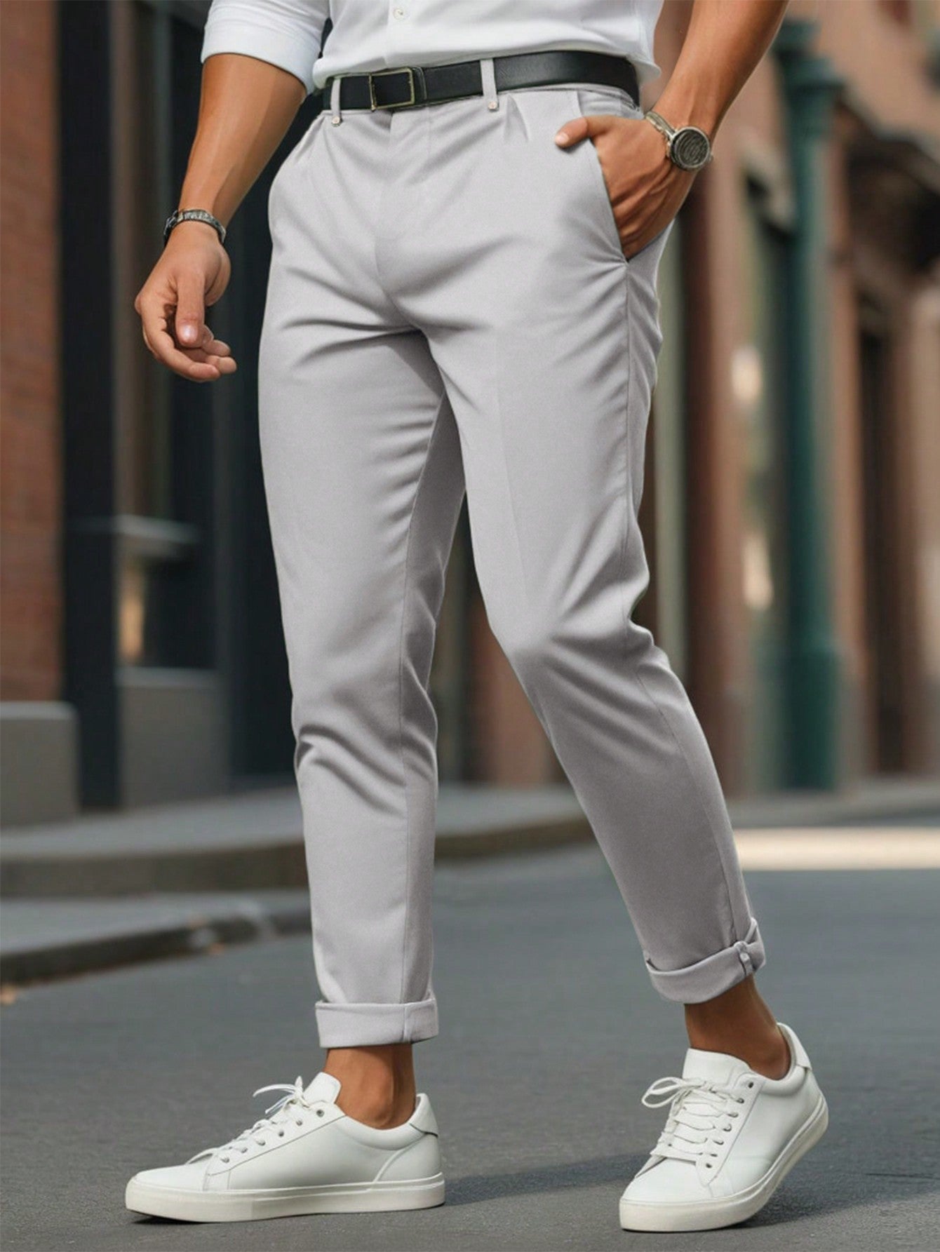 Men's Daily Wear Solid Color Simple Suit Pants