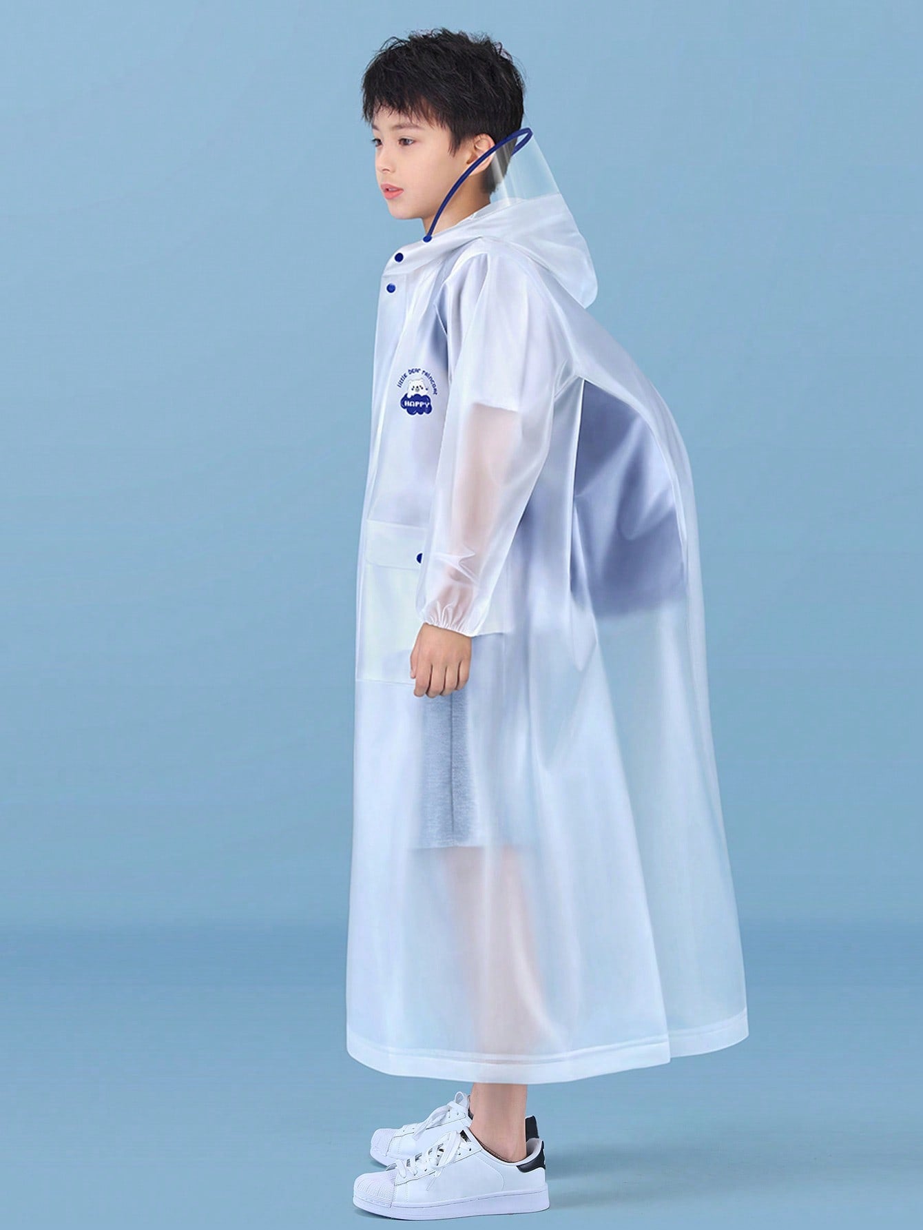 Kids Raincoat, White With Blue Trim, Regular Fit