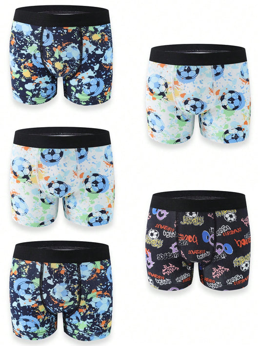 5pcs Boys' Minimalist Print Pattern Boxer Briefs