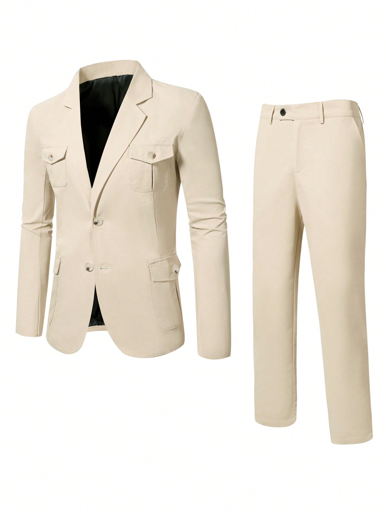 Men's Plus Size Flat Collar Front Button Long Sleeve Top And Pants Suit