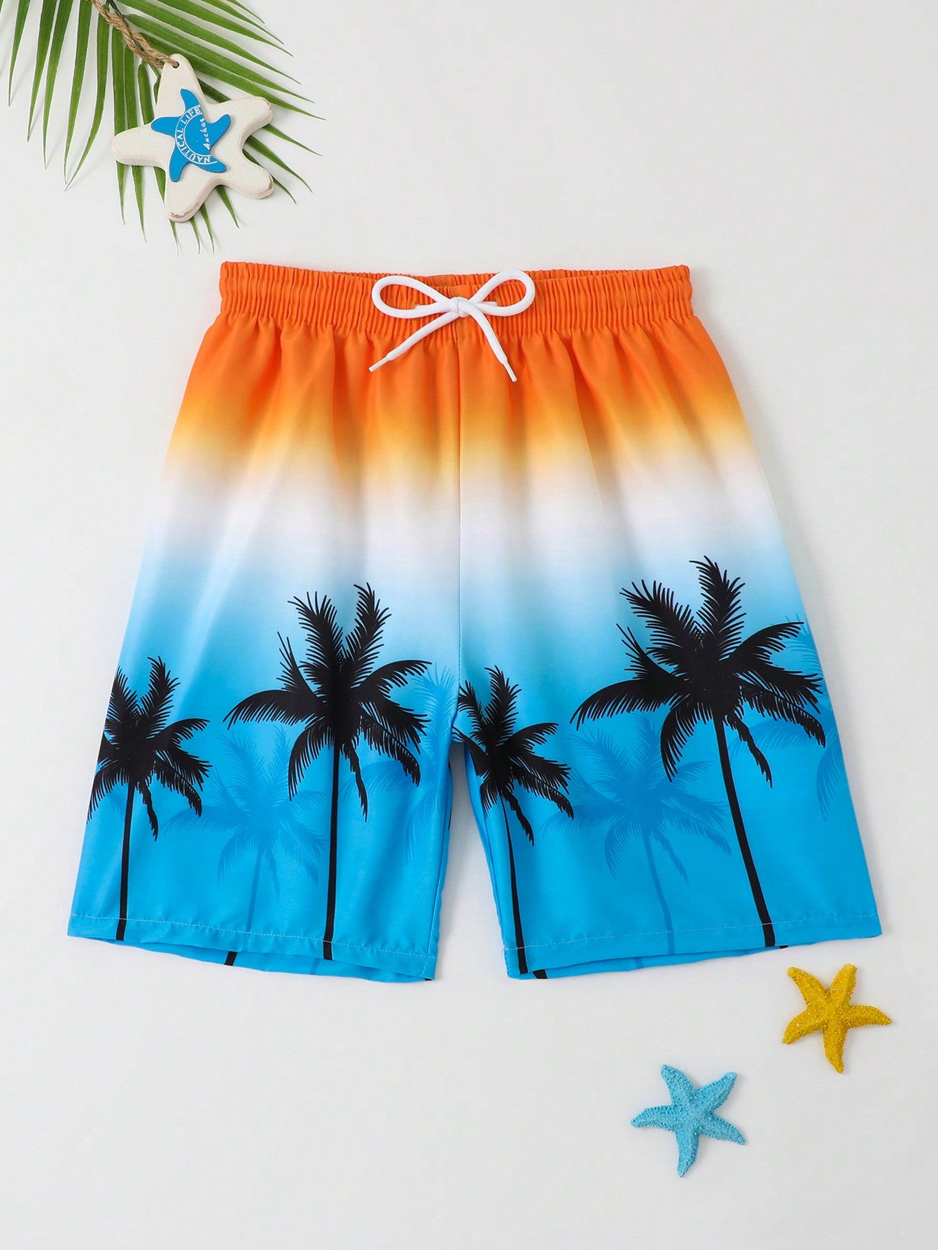 Tween Boy Palm Tree Printed Ombre Beach Shorts