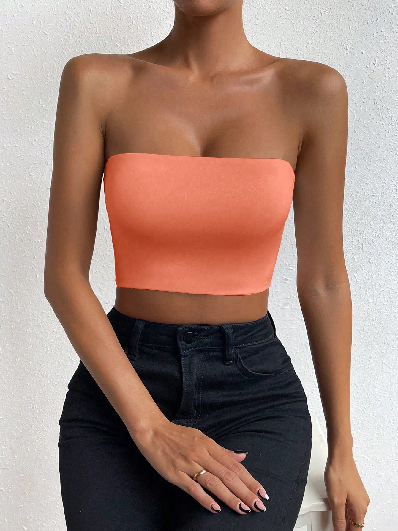 Glamour Ladies Solid Color Cropped Strapless Top