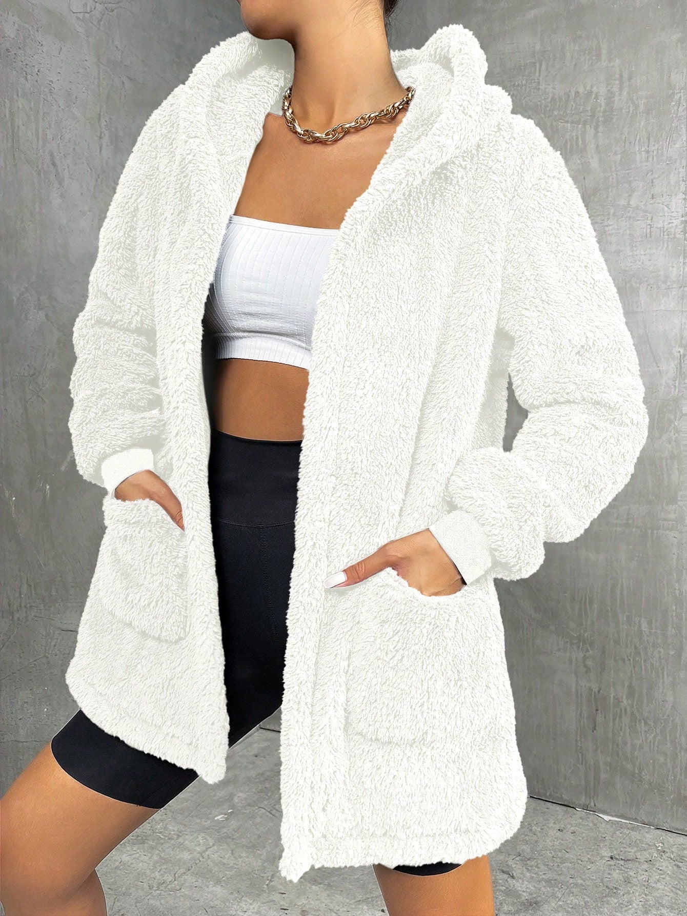 Pocket Front Hooded Teddy Coat