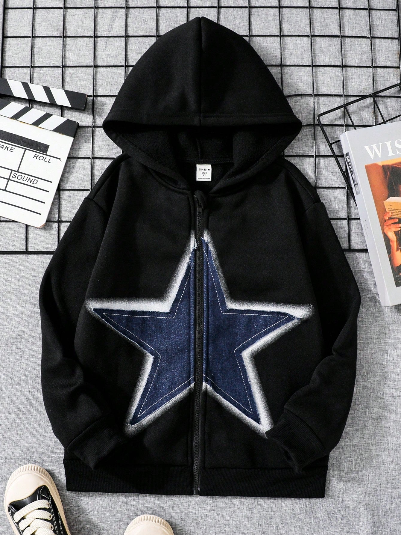 Tween Boys' Korean Style Patchwork Star Zipper Front Casual Hoodie