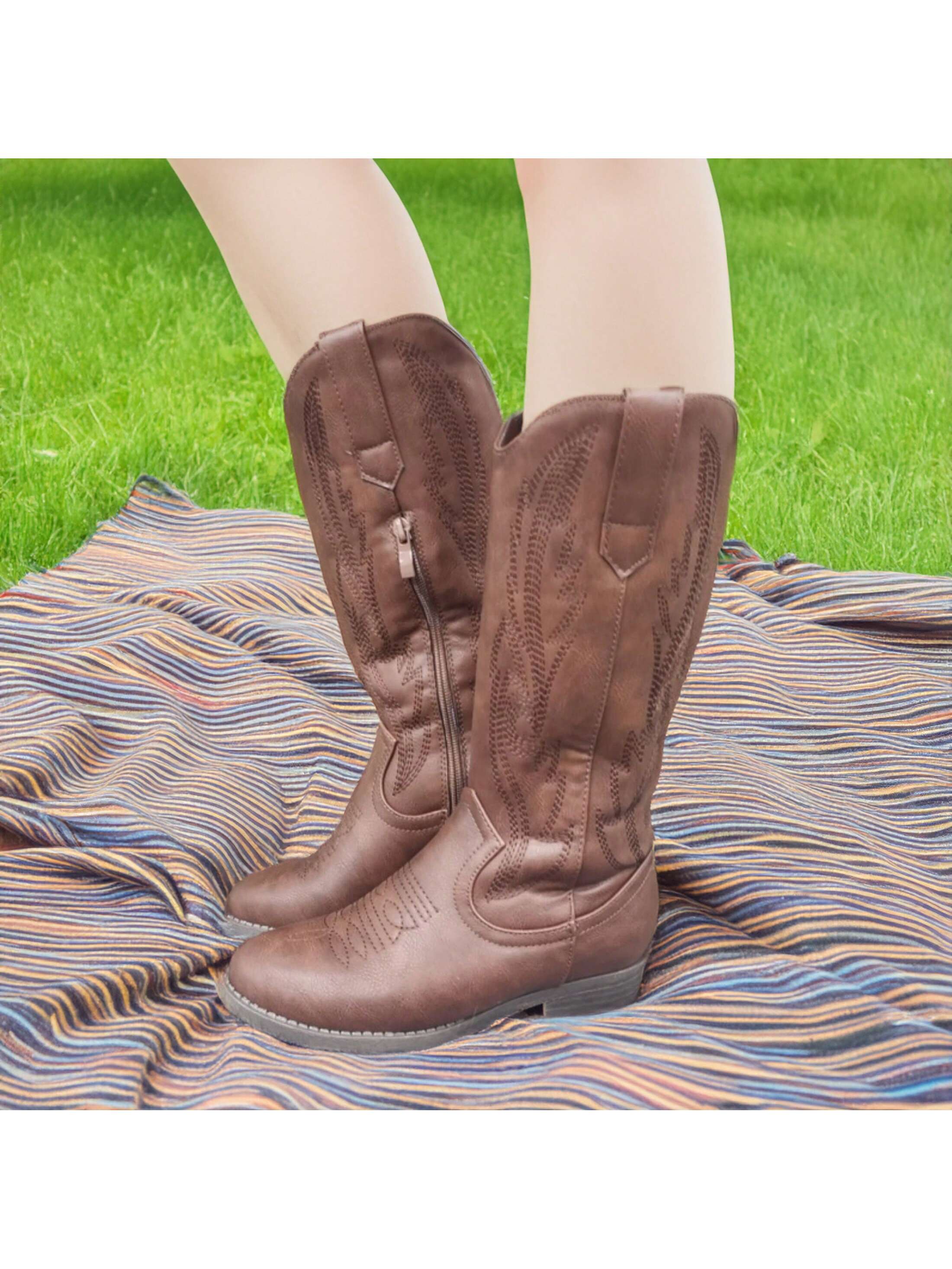 Cowboy Boots Pull On Pointy Toe Mid Calf Boots For Women Cowgirl Boots Western Boots