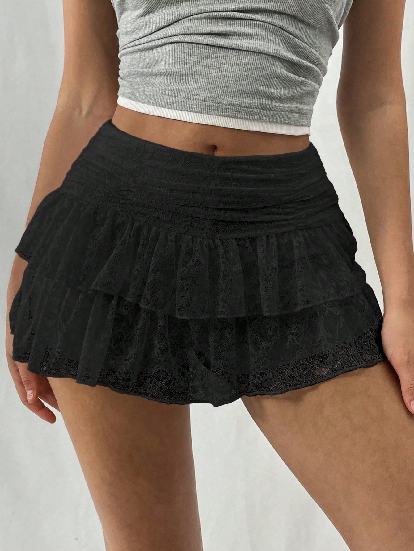 Women Summer Sweet Solid Color Lace Mini Skirt