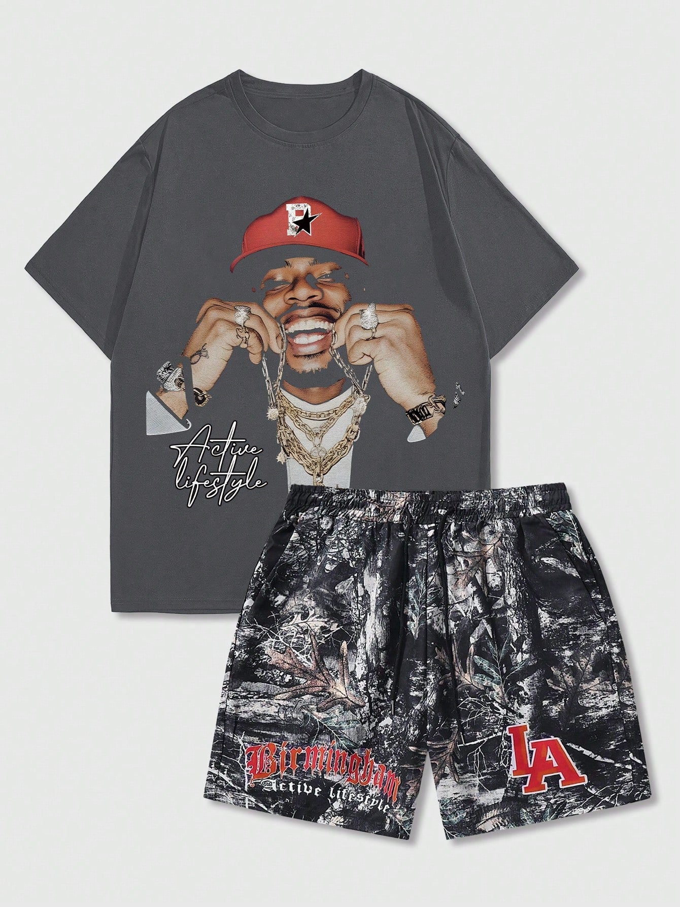 Street Life Men's 2pcs Slogan Printed Shorts, Suitable For Daily Wear In Spring And Summer