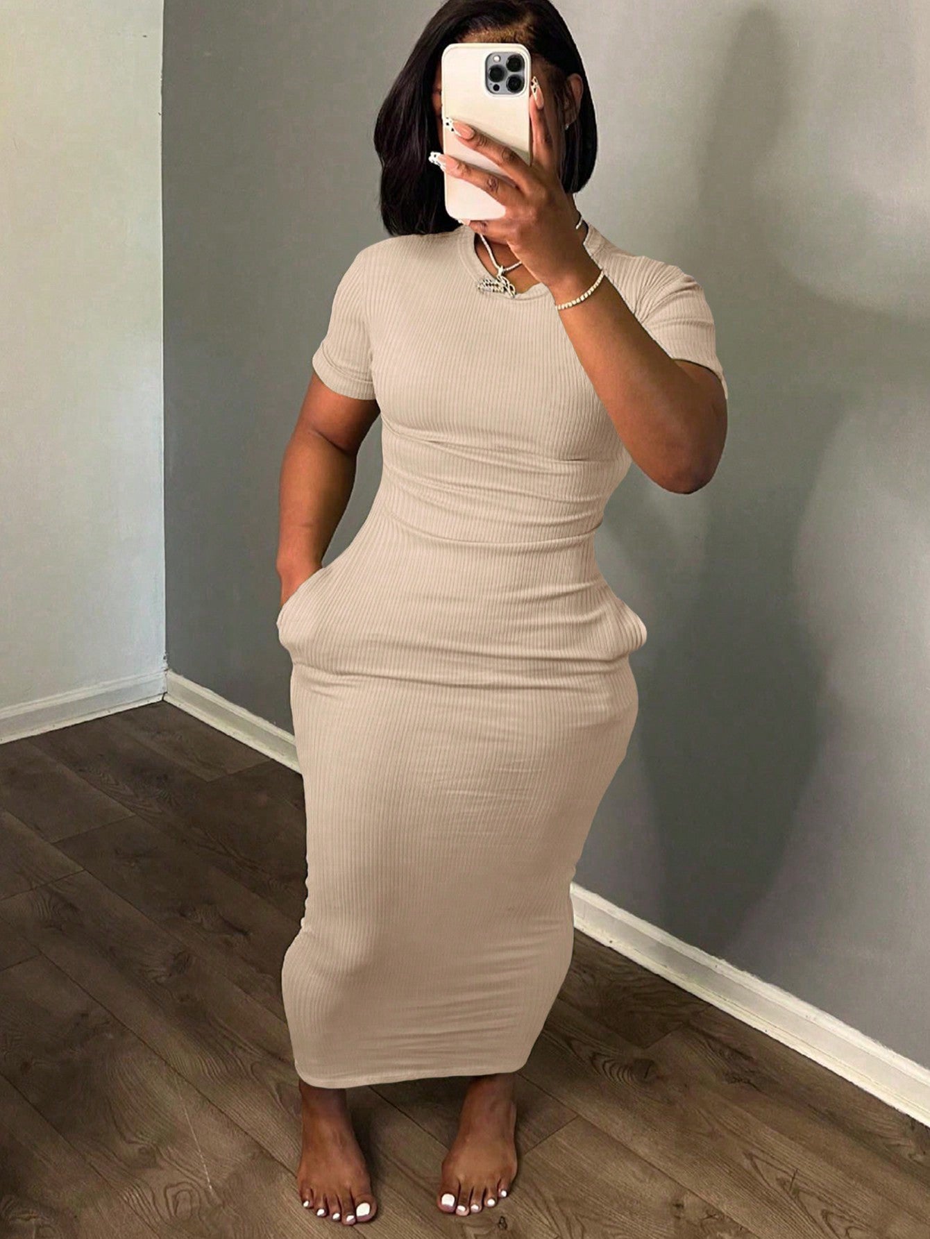 Plus Size Summer Casual Solid Color Bodycon Dress