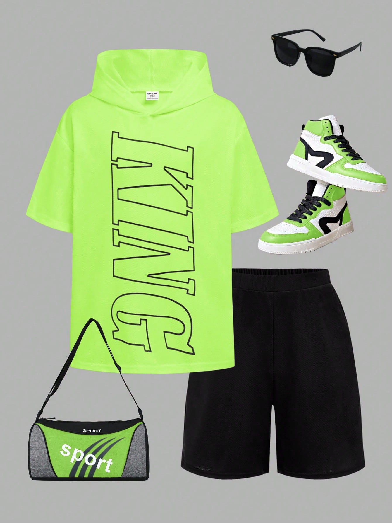 Tween Boy Letter Print Hooded Short Sleeve T-Shirt And Shorts Set