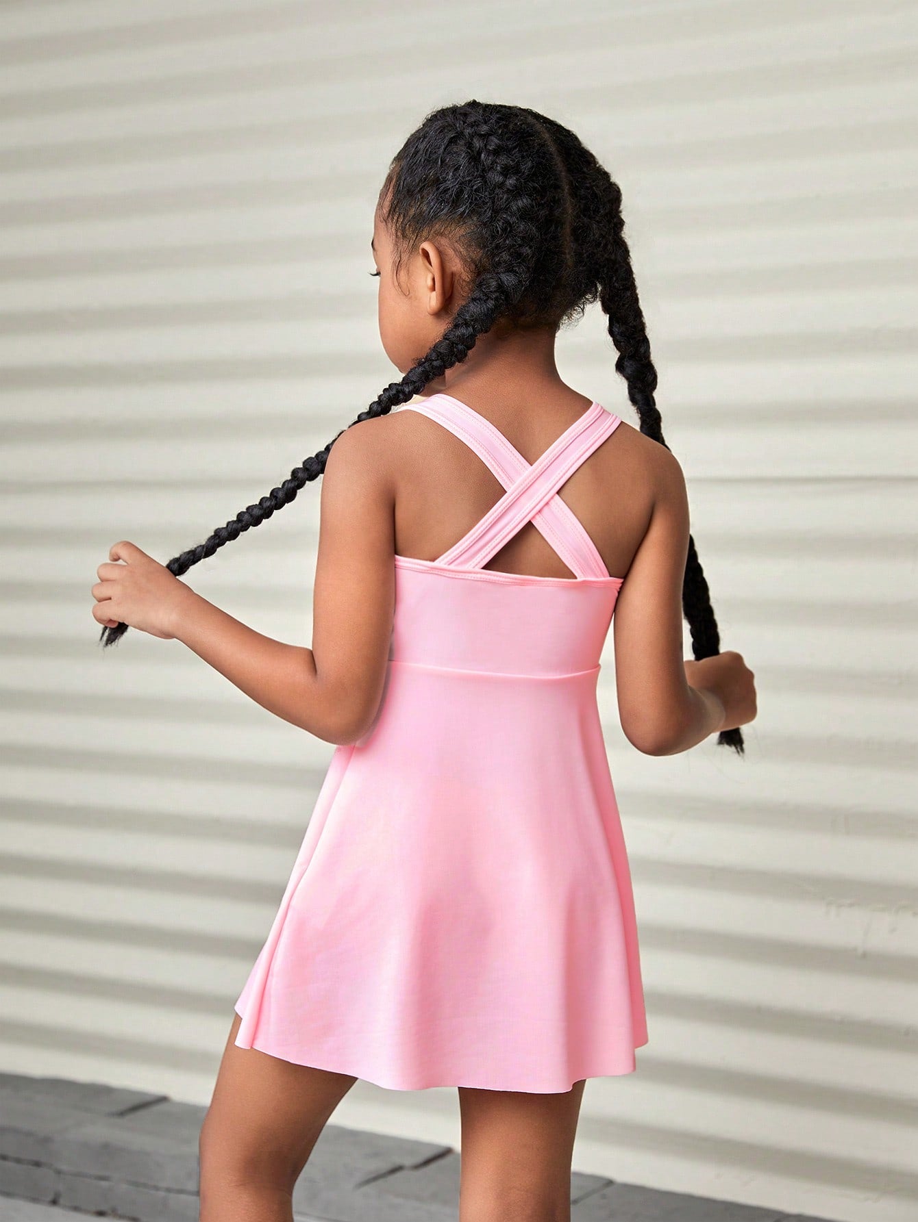 Young Girl Summer Solid Color Knitted Tennis Dress Sportswear