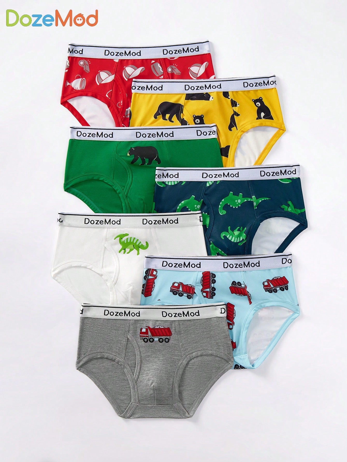 7pcs Young Boys' Cute Cartoon Car & Animal Printed Knit Comfortable Breathable Briefs