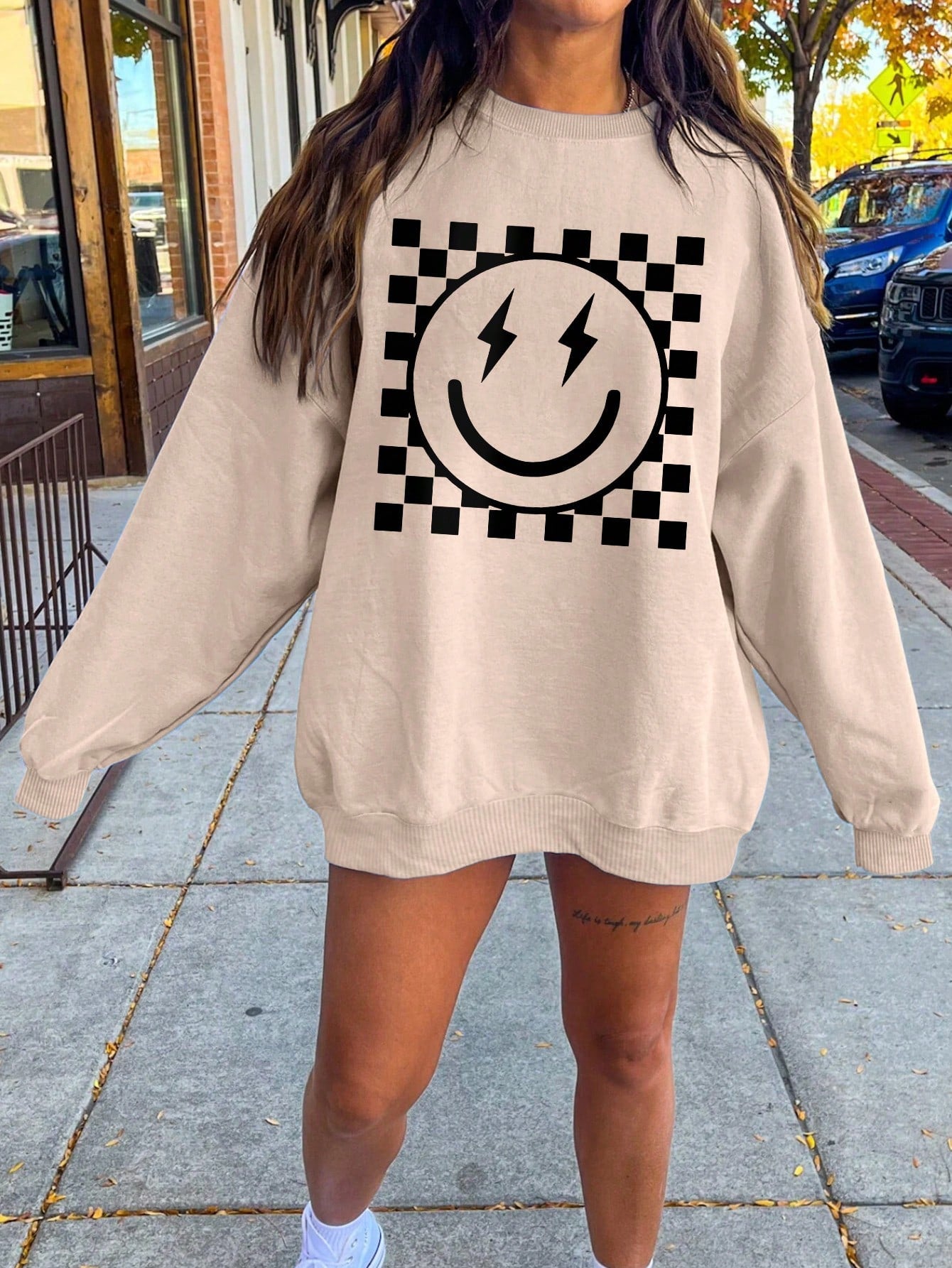 Cartoon Face Print Drop Shoulder Sweatshirt