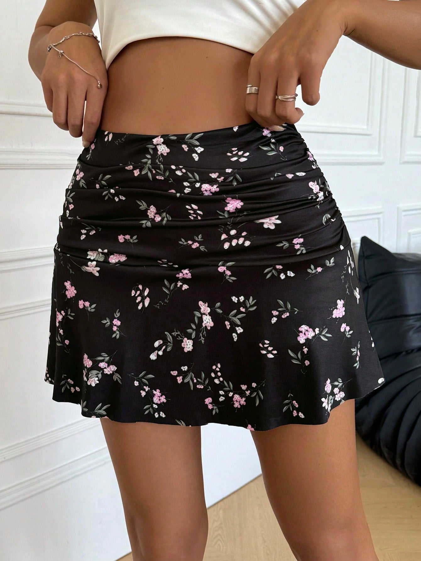 Summer Fashion Leopard Print Ruched Mini Skirt