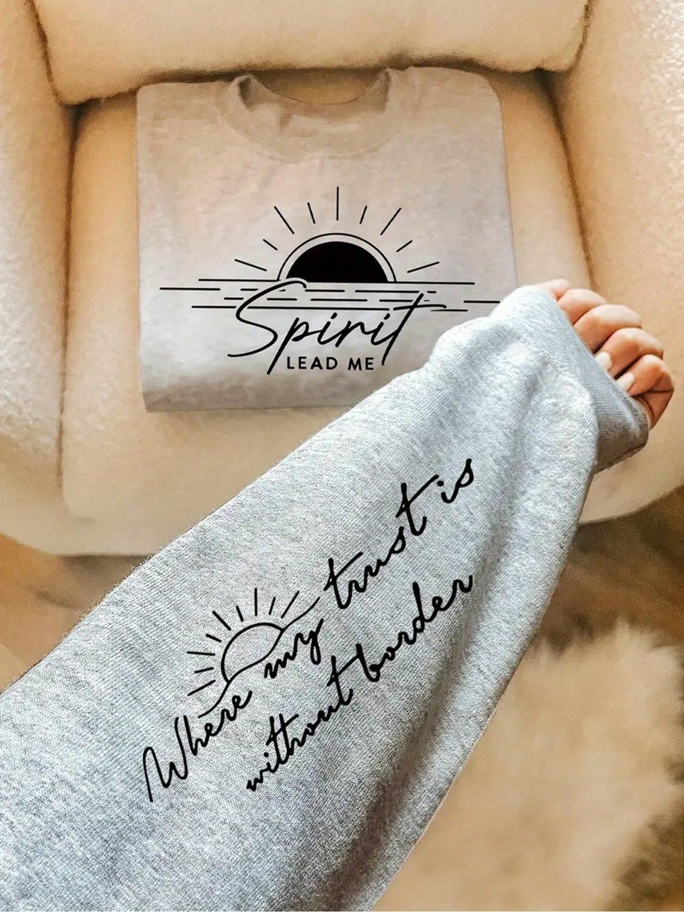 Women's Round Neck Sweatshirt With Sunrise Sunshine Letter Print, Casual Minimalistic Style