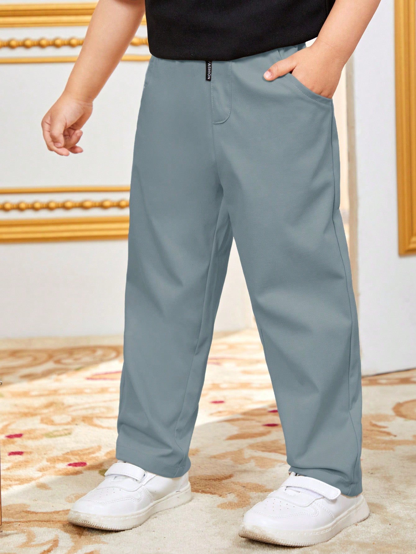 Young Boy Joint Academy Woven Solid Color Straight Leg Pants