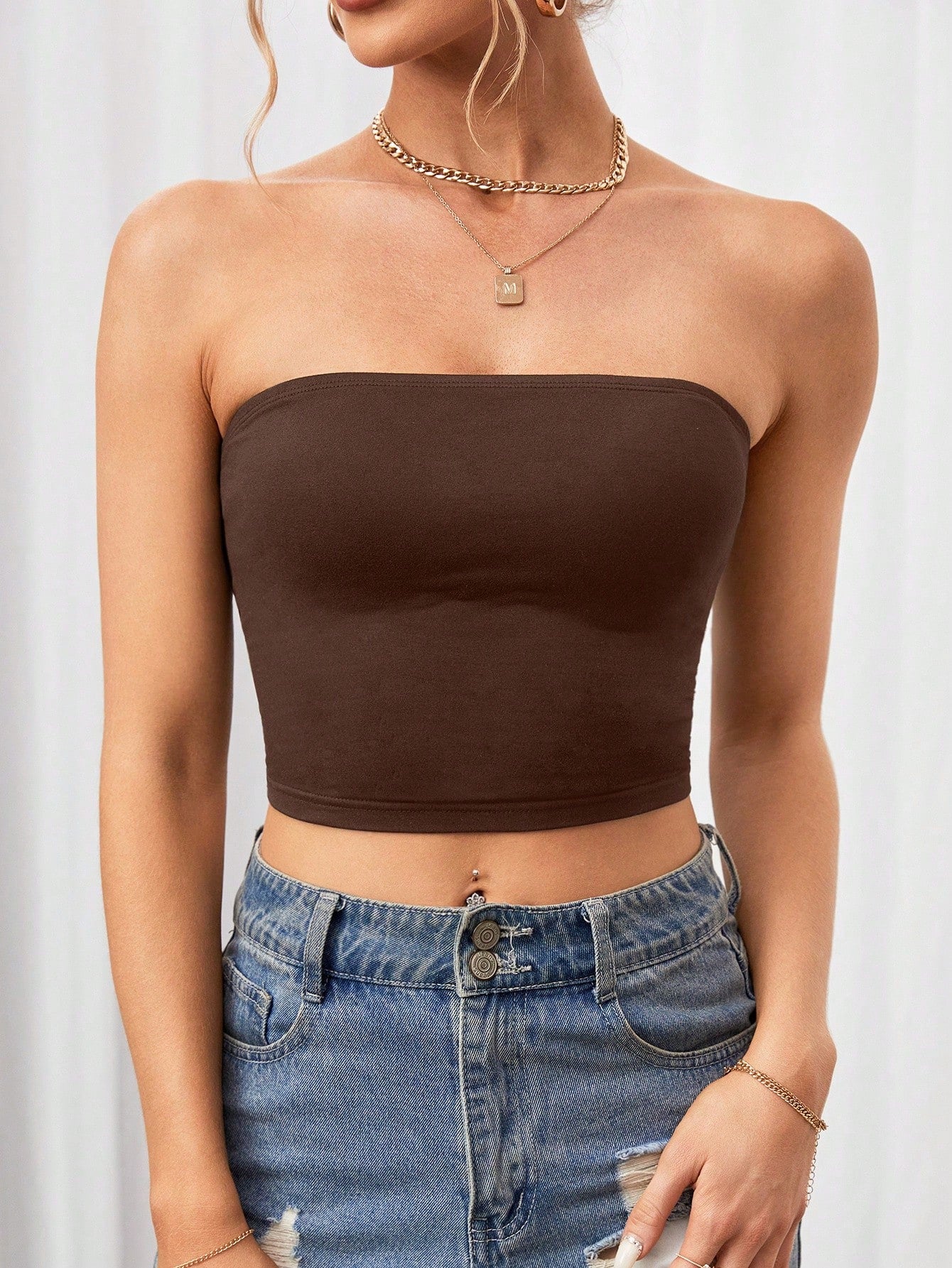 Tall Women's Casual Back Tight-Fitting Crop Strapless Women Tube Top Suitable For Summer