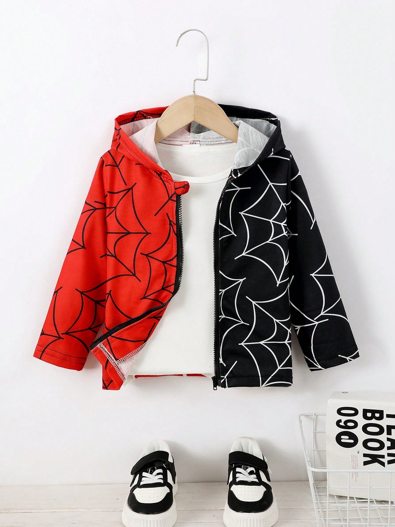 Boys Spider Print Zip-Up Hooded Sweatshirt